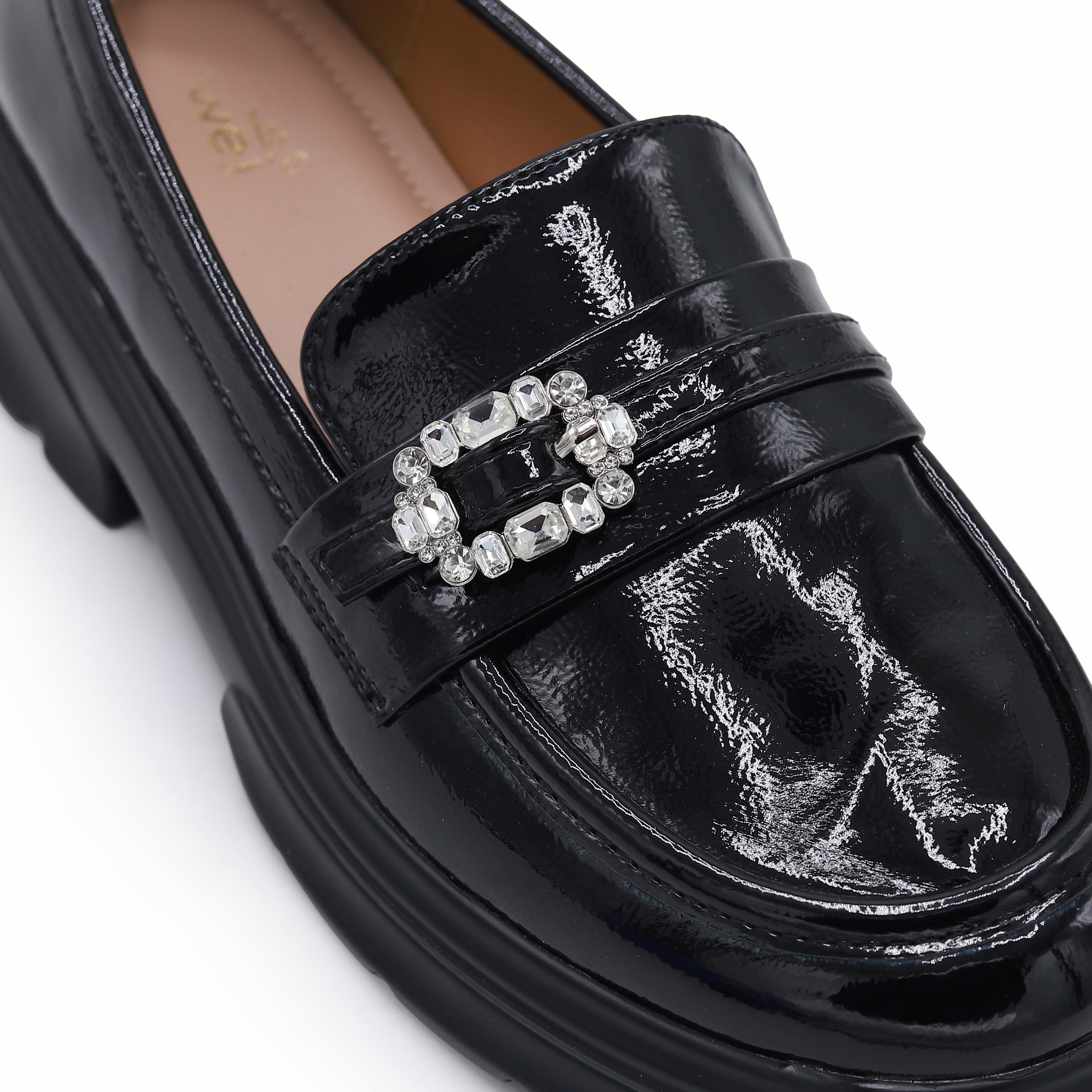 Patent Platform Loafers - Women's Lug Sole Dress Shoes 8004423 Black