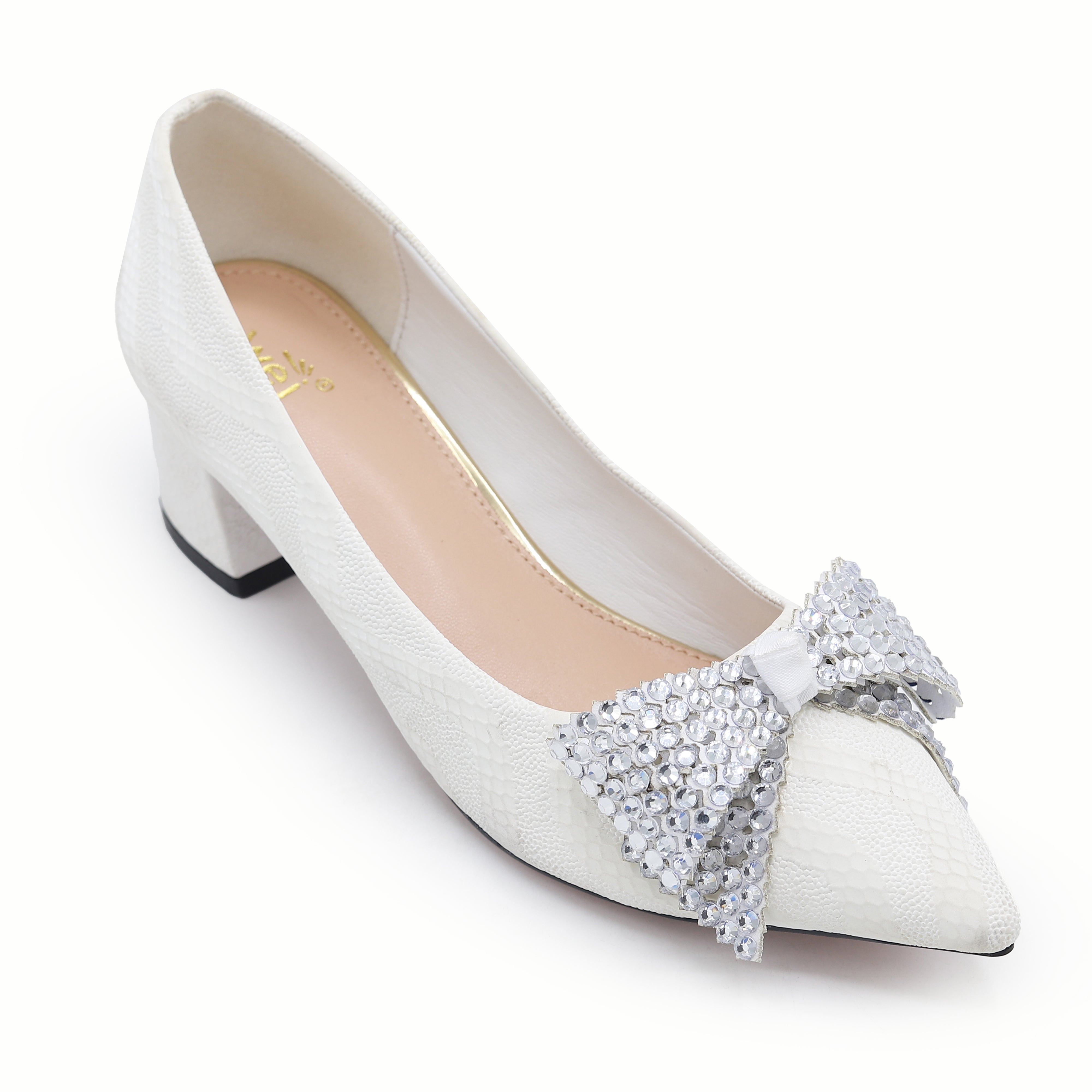 Block Heel Pumps - Women's Crystal Bow Dress Shoes 8108173 Fawn