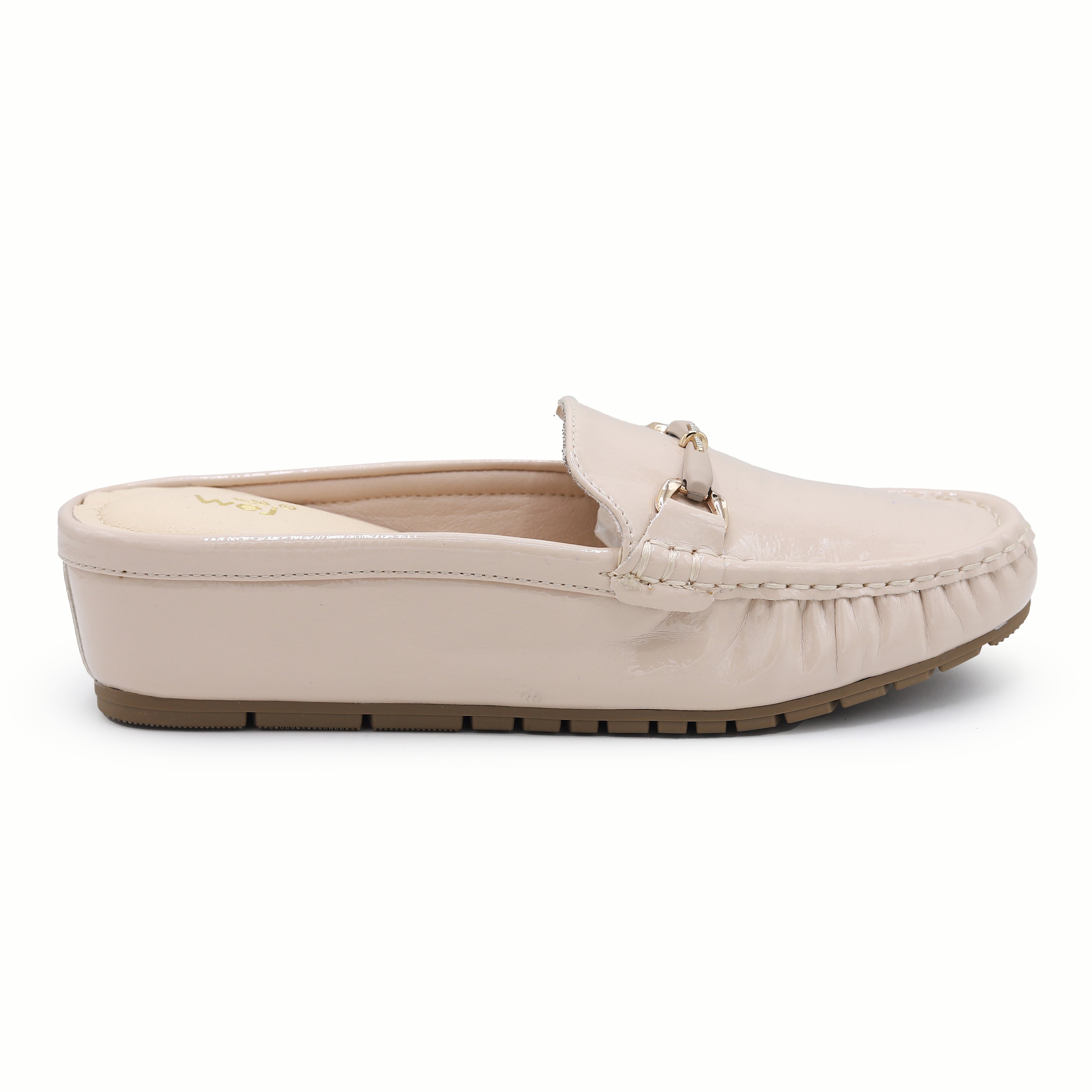 Patent Loafer Mules Women's Wedge Half Shoes 8007217 Beige
