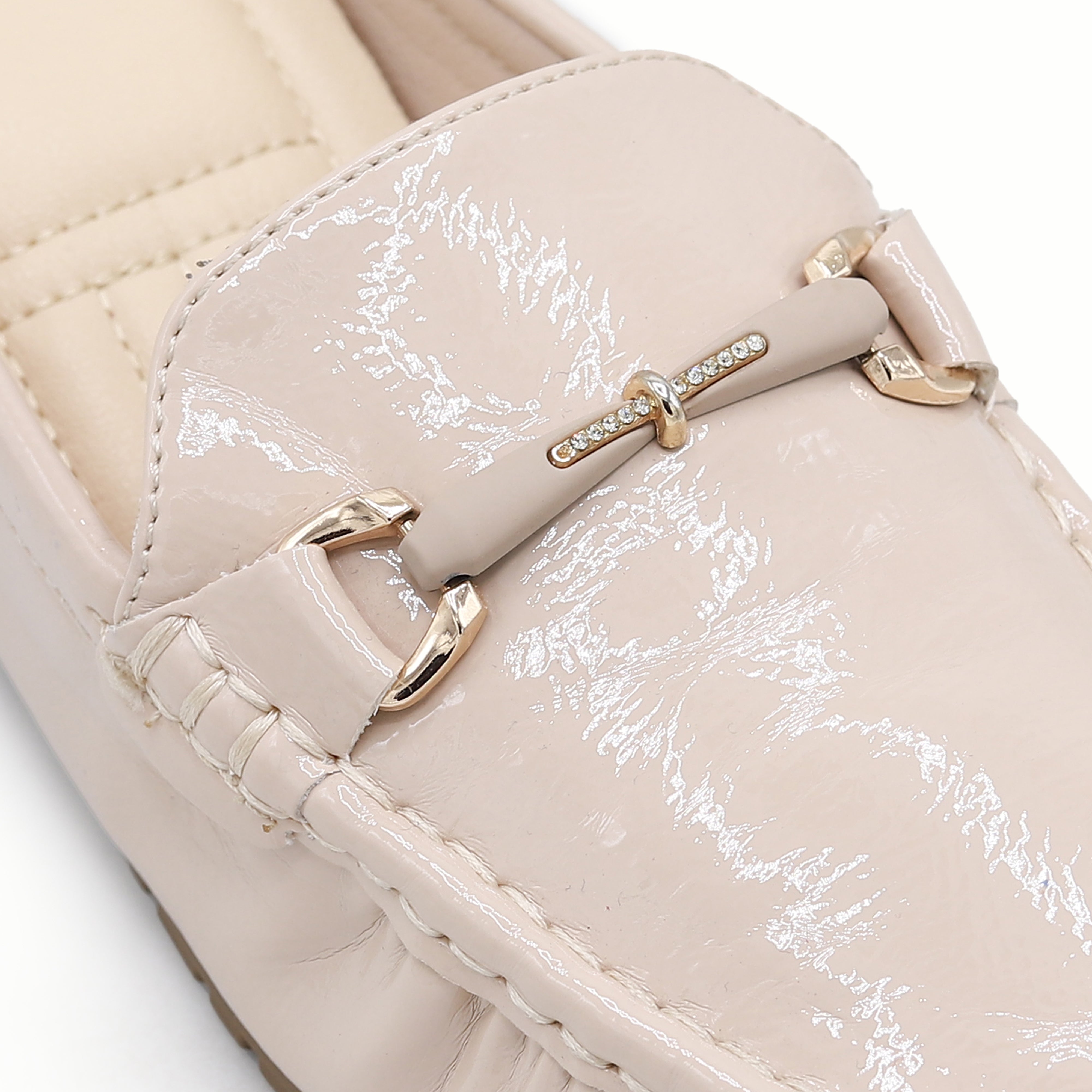 Patent Loafer Mules Women's Wedge Half Shoes 8007217 Beige