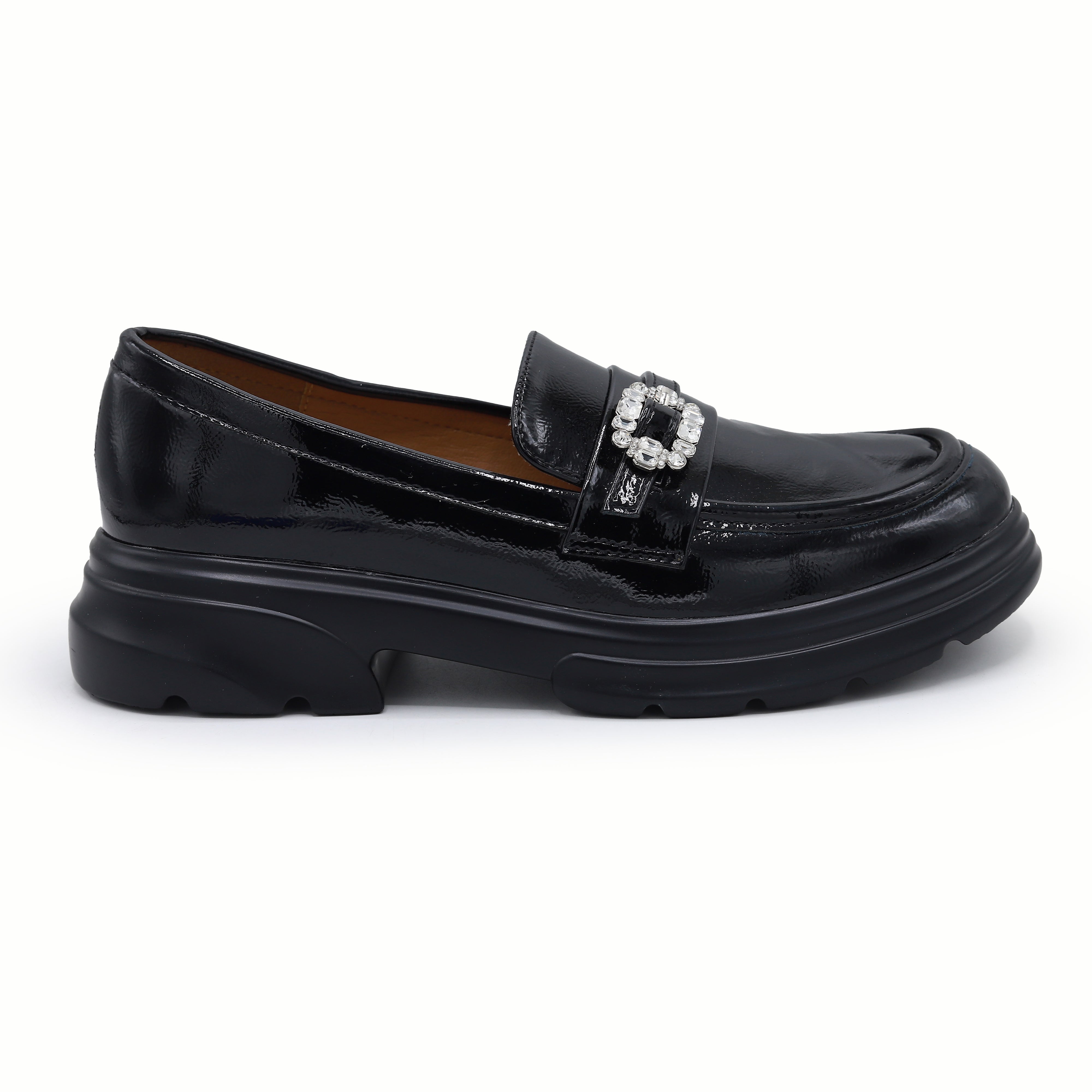 Patent Platform Loafers - Women's Lug Sole Dress Shoes 8004423 Black