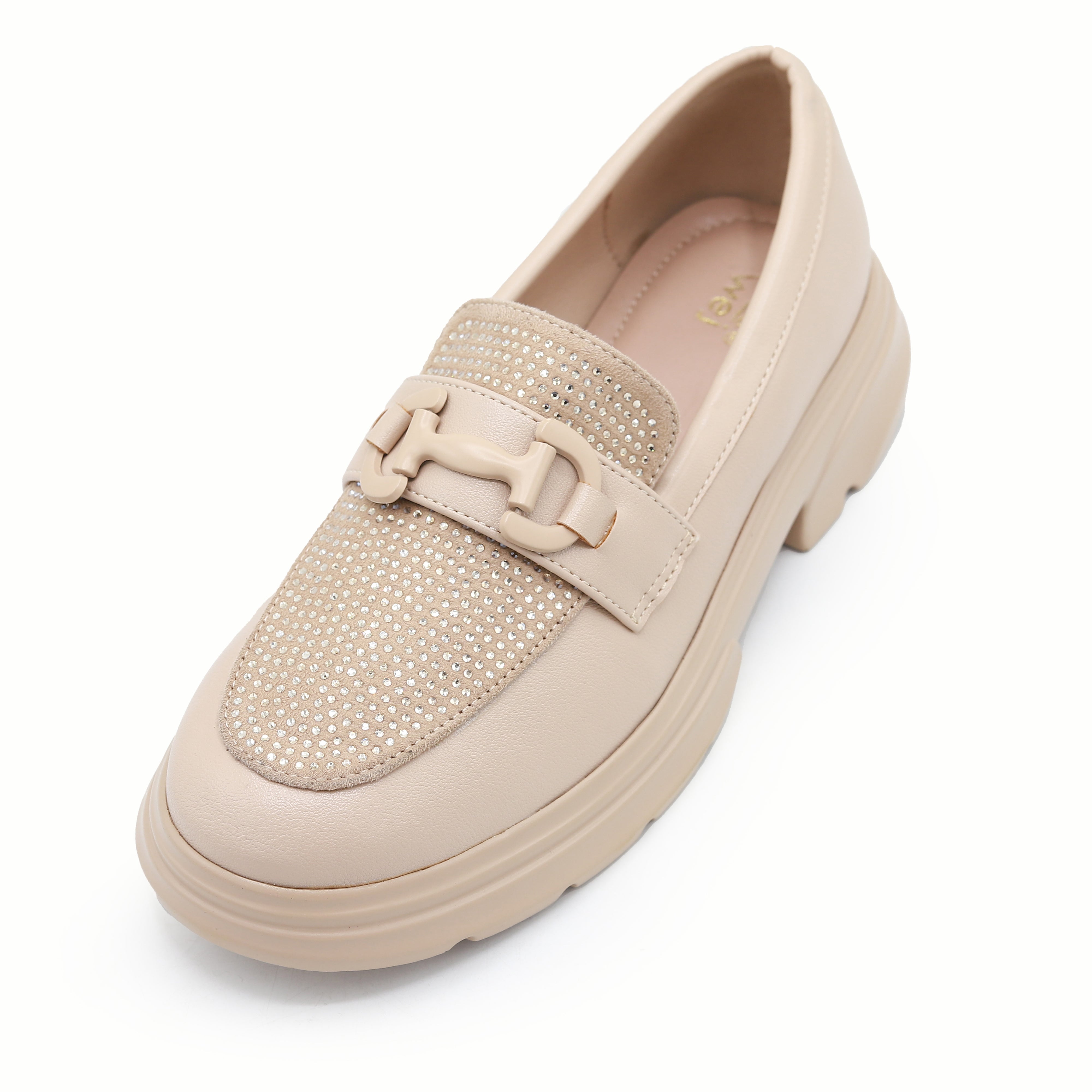 Platform Loafers Women's Rhinestone Chunky Footwear 8004424 Beige