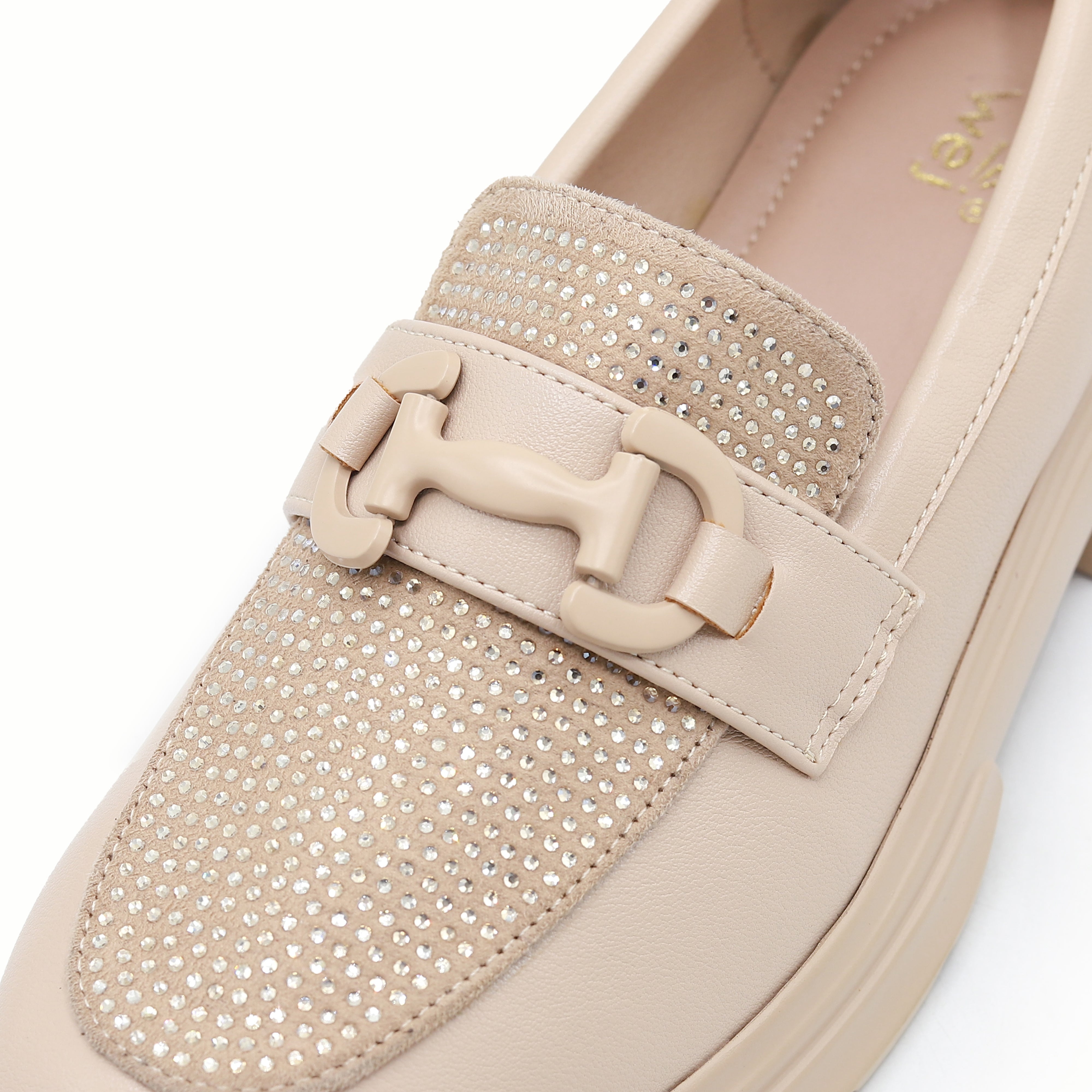 Platform Loafers Women's Rhinestone Chunky Footwear 8004424 Beige