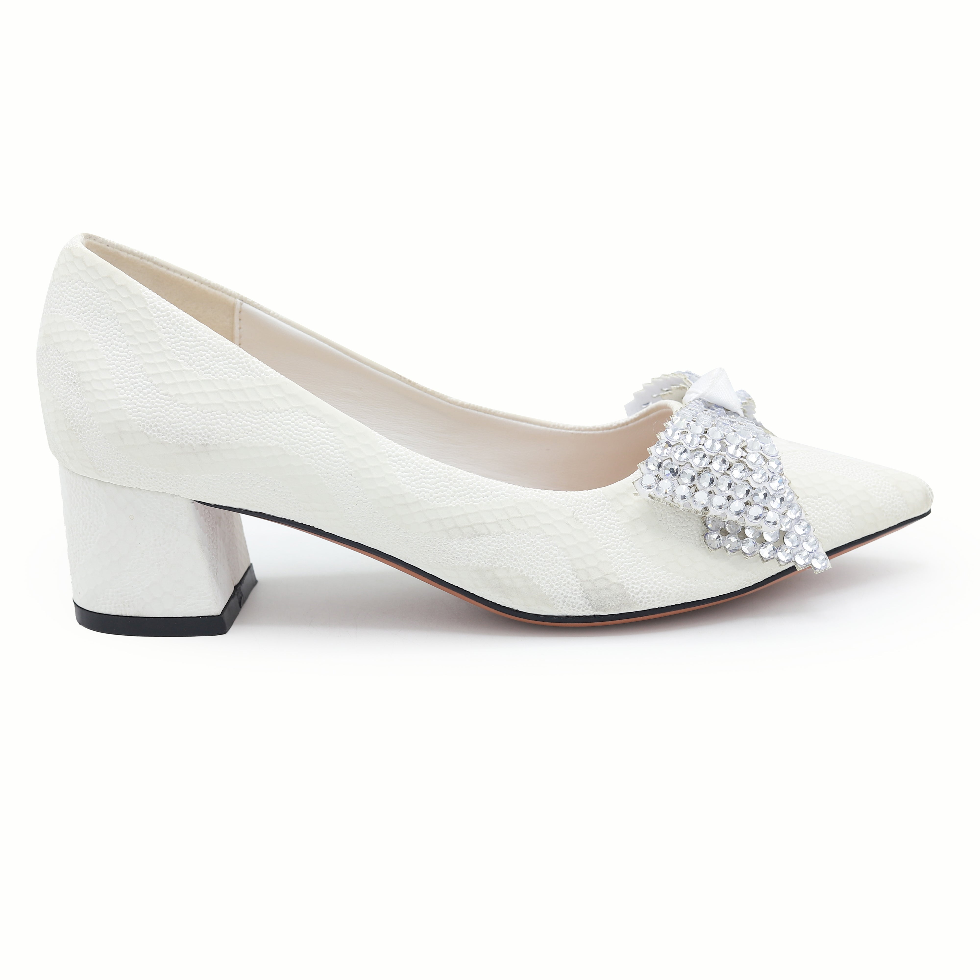 Block Heel Pumps - Women's Crystal Bow Dress Shoes 8108173 Fawn
