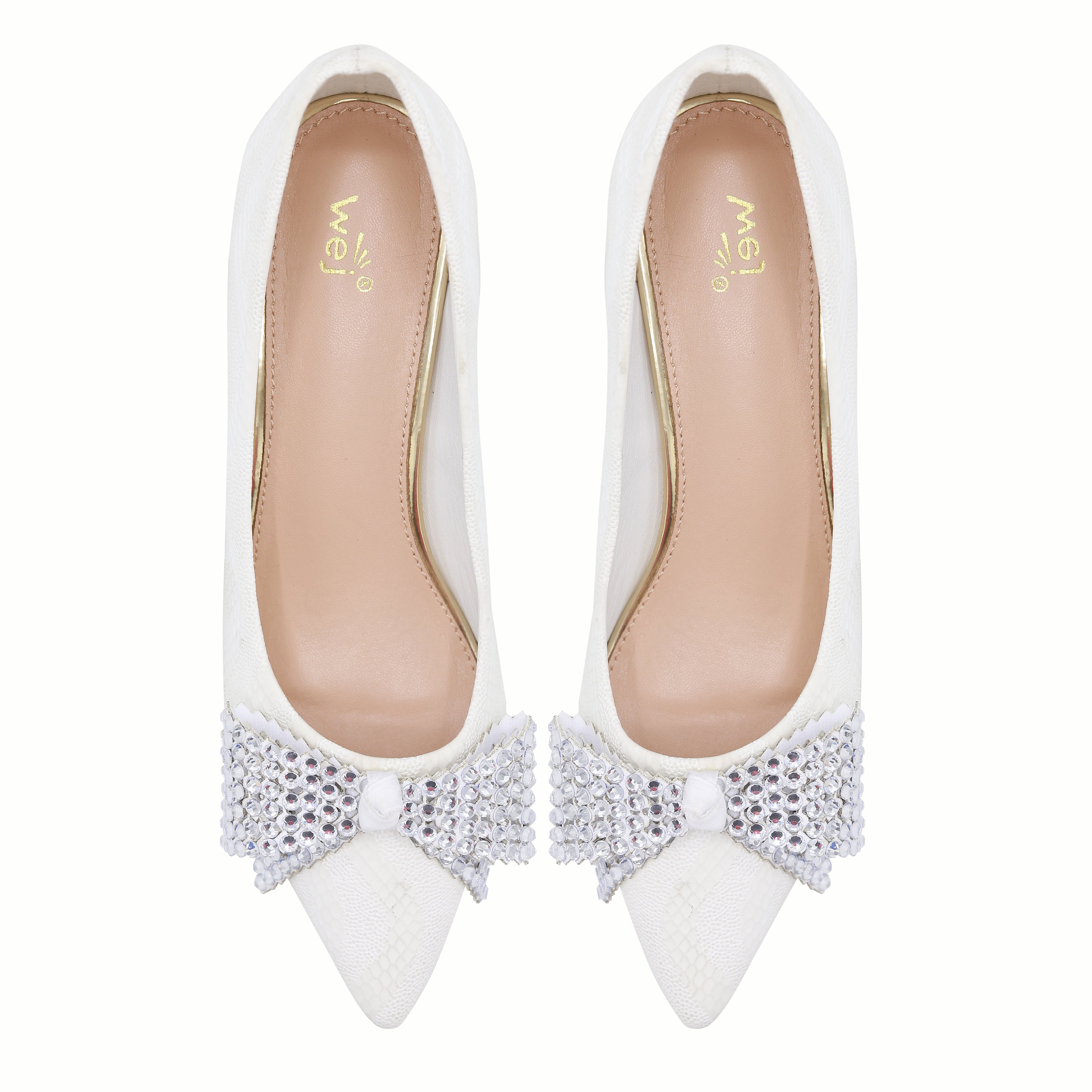 Block Heel Pumps - Women's Crystal Bow Dress Shoes 8108173 Fawn