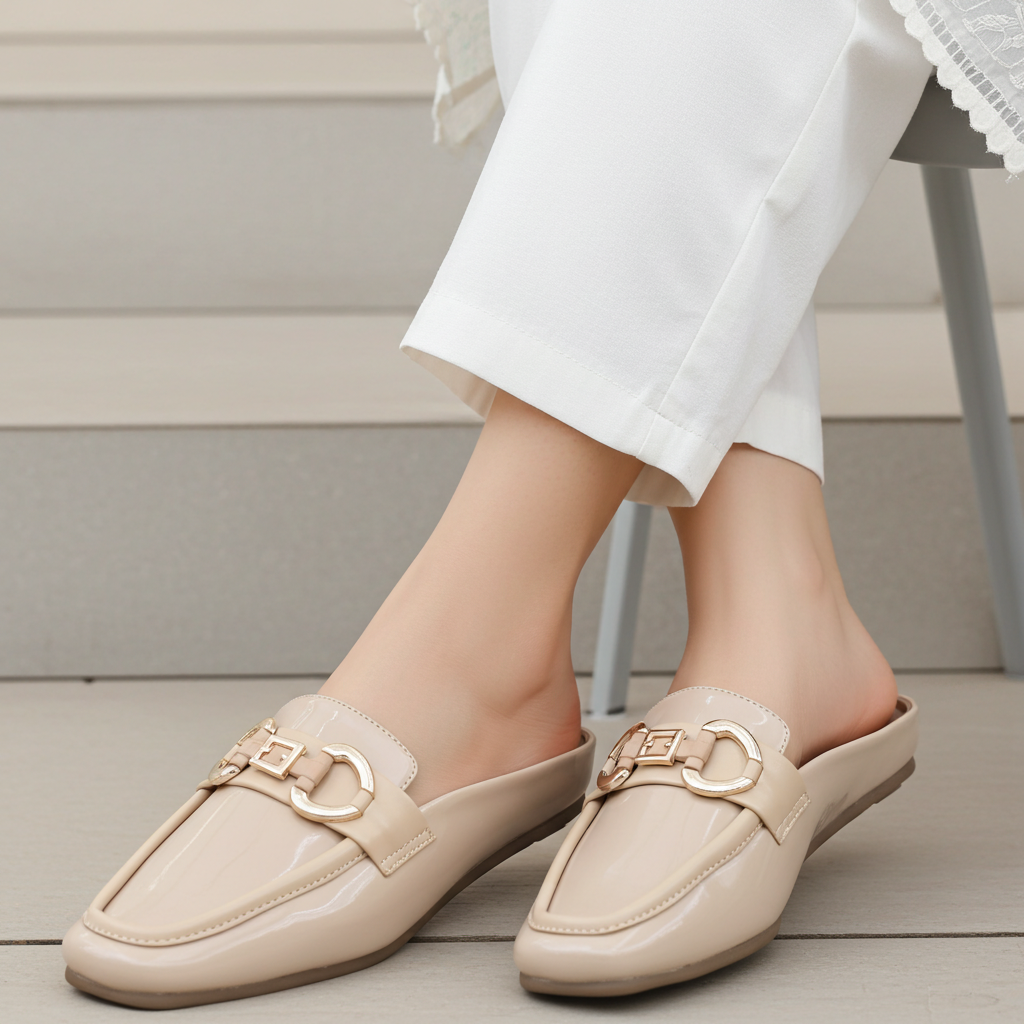 Dark Beige Loafer Mules - 8004333
