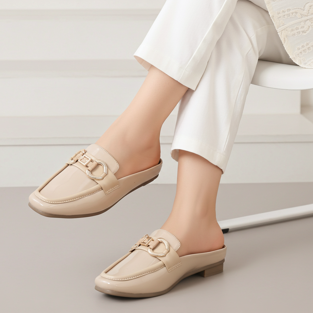 Dark Beige Loafer Mules - 8004333