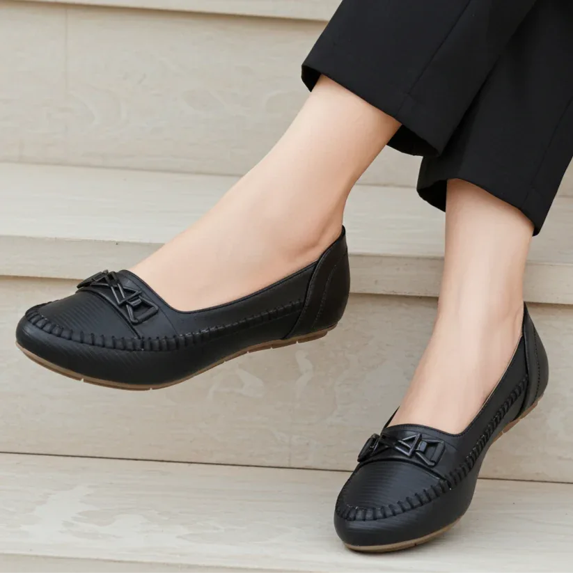 comfortable flat dress shoes for women Black Moccasin Loafers