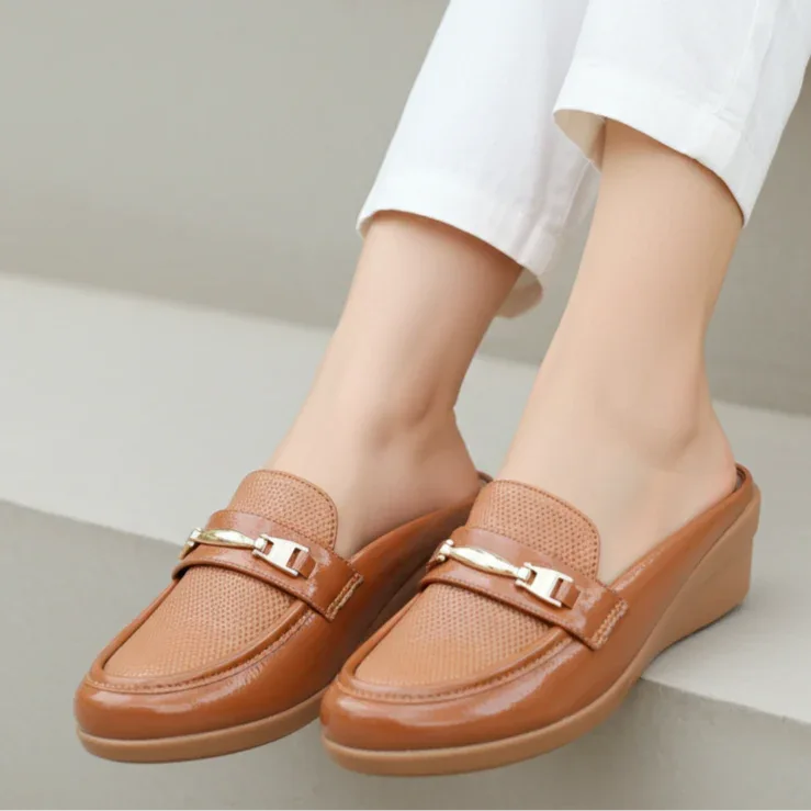 Tan Textured Wedge Halfshoes for Women E Fashion Tan Textured Wedge Halfshoes for Women E Fashion