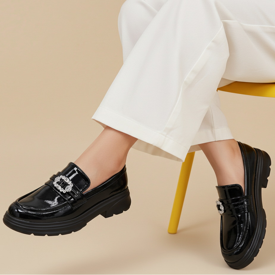 Patent Platform Loafers - Women's Lug Sole Dress Shoes 8004423 Black