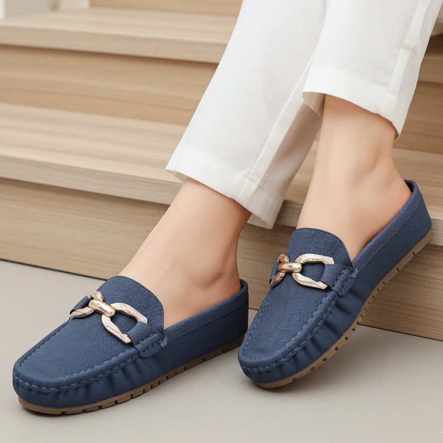 Textured Loafer Mule Women's Backless Comfort 8007216 Navy