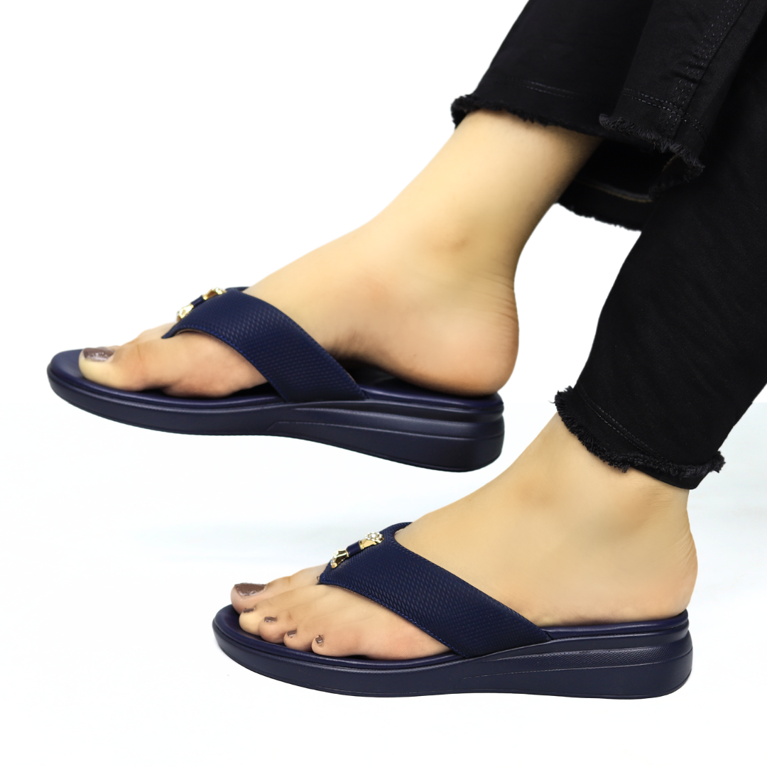 Navy Casual Leather Flip-Flops - 800194