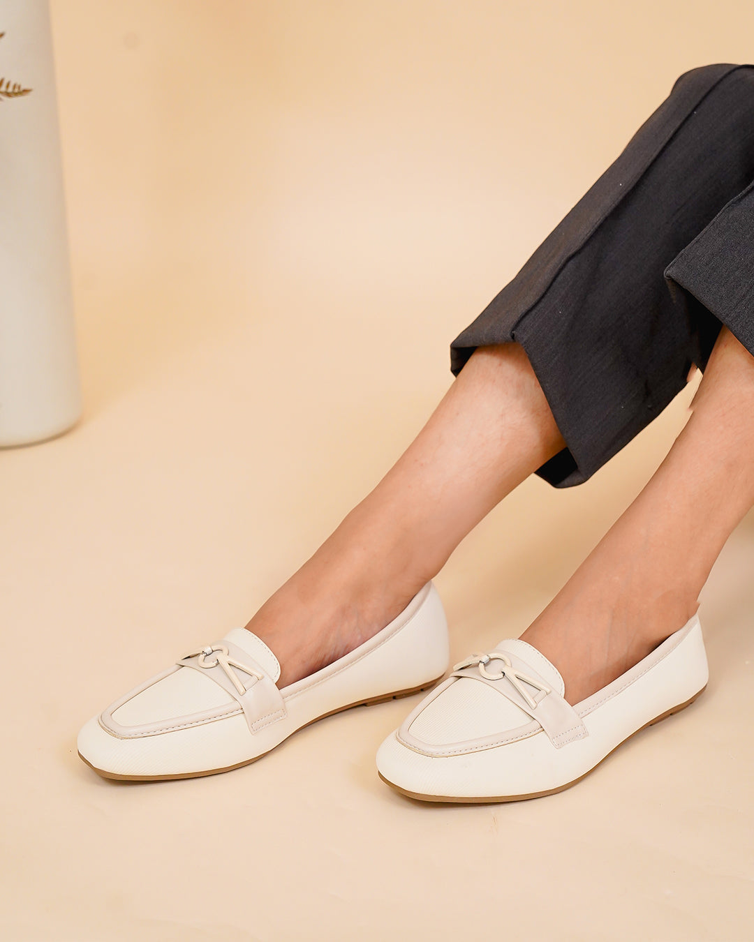 Fawn Loafers with Metallic Buckle - 8006275