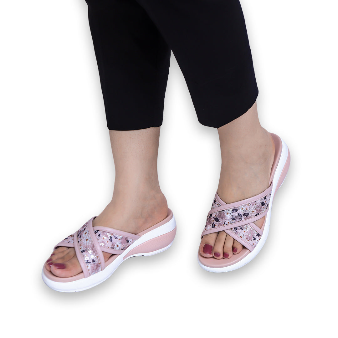 Patterned Crisscross Wedge Slippers – 8003487 T-Pink