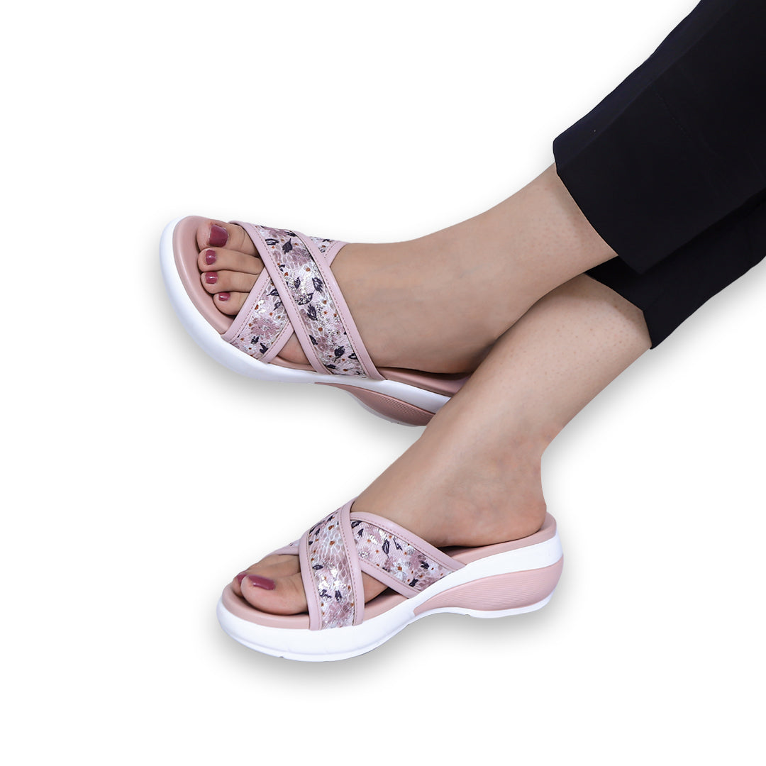 Patterned Crisscross Wedge Slippers – 8003487 T-Pink