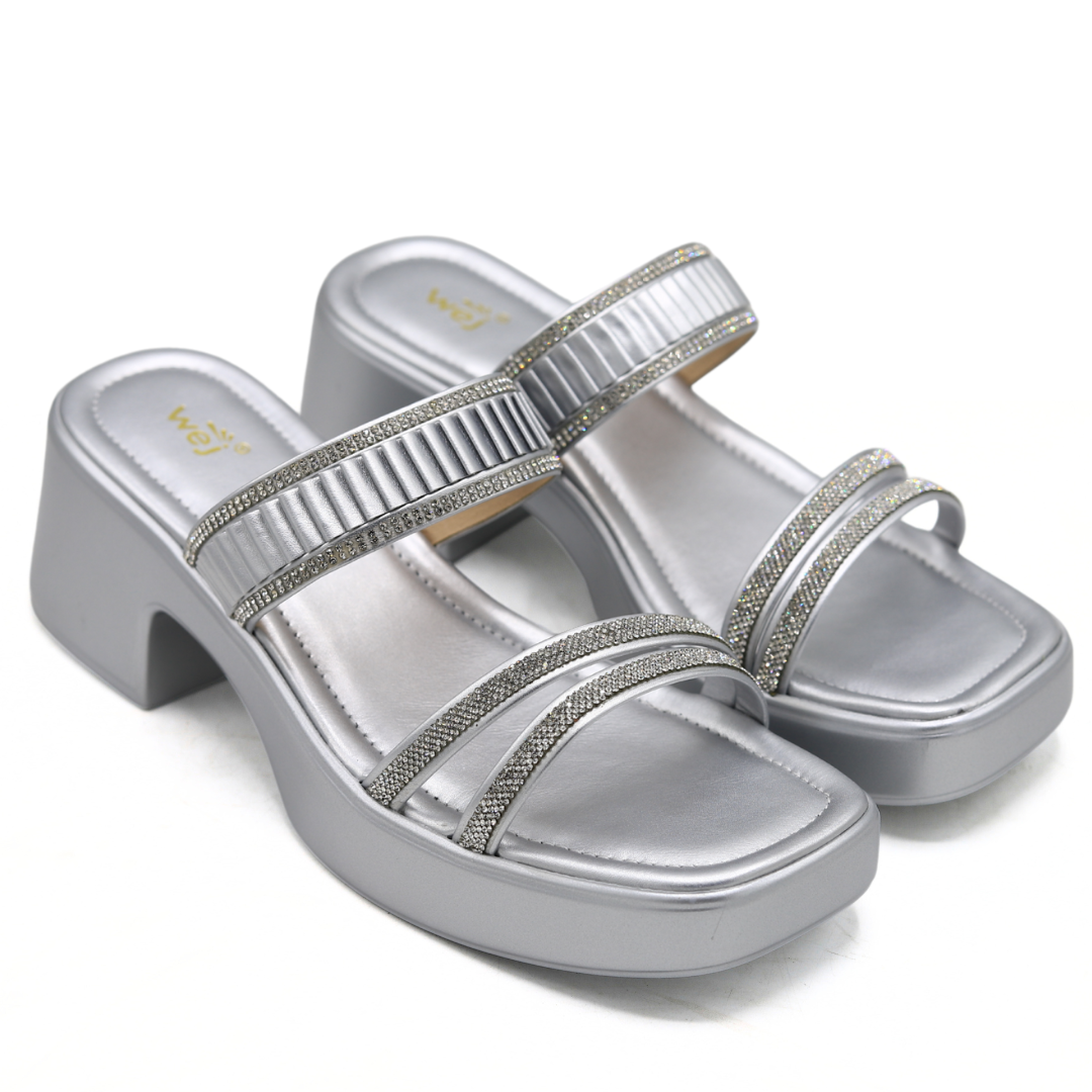 Chic Silver Block Heels - 8003448