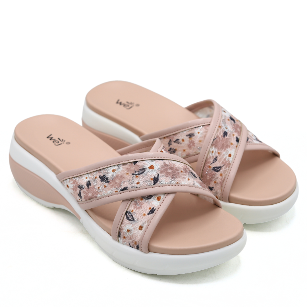 Patterned Crisscross Wedge Slippers – 8003487 T-Pink