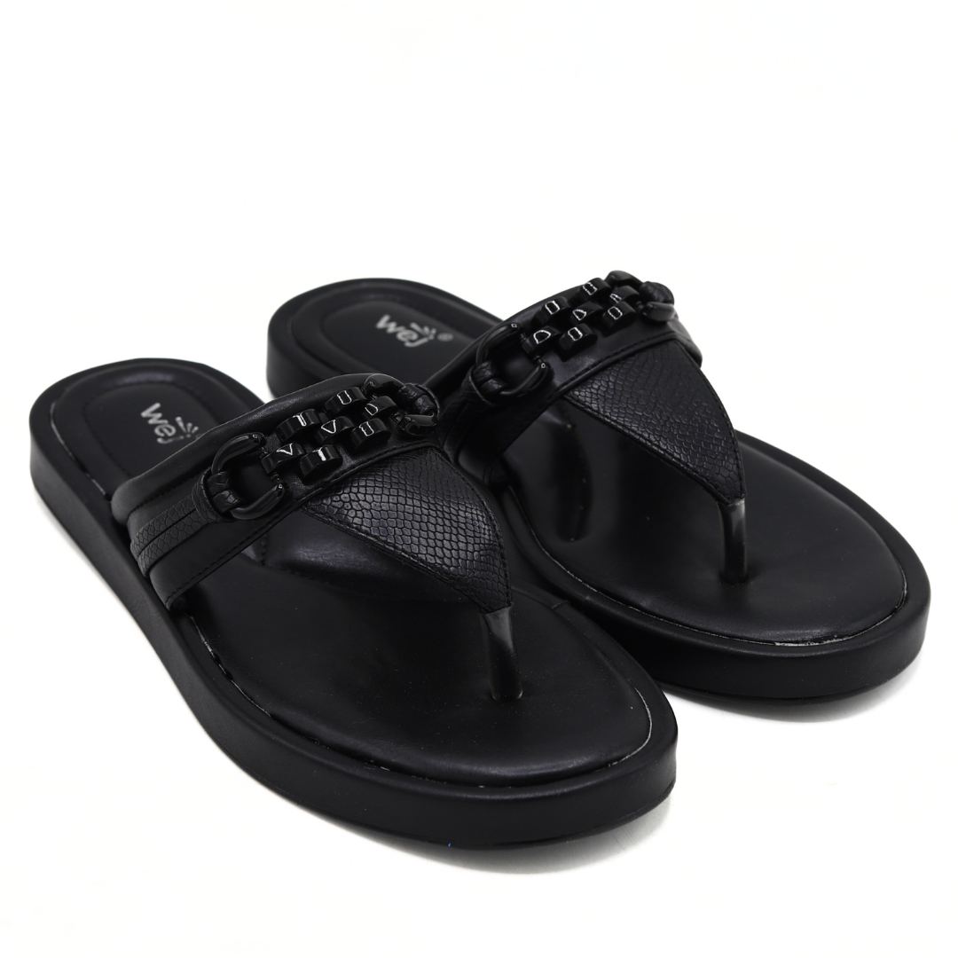 Black Casual Leather Flip-Flops - 800178