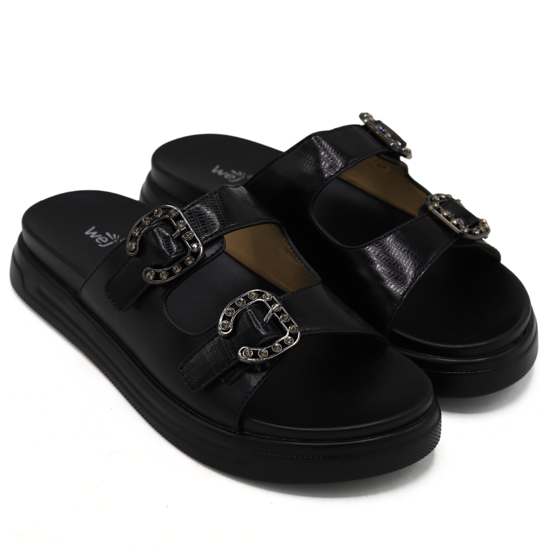 Black Double Buckle Slides - 8003430