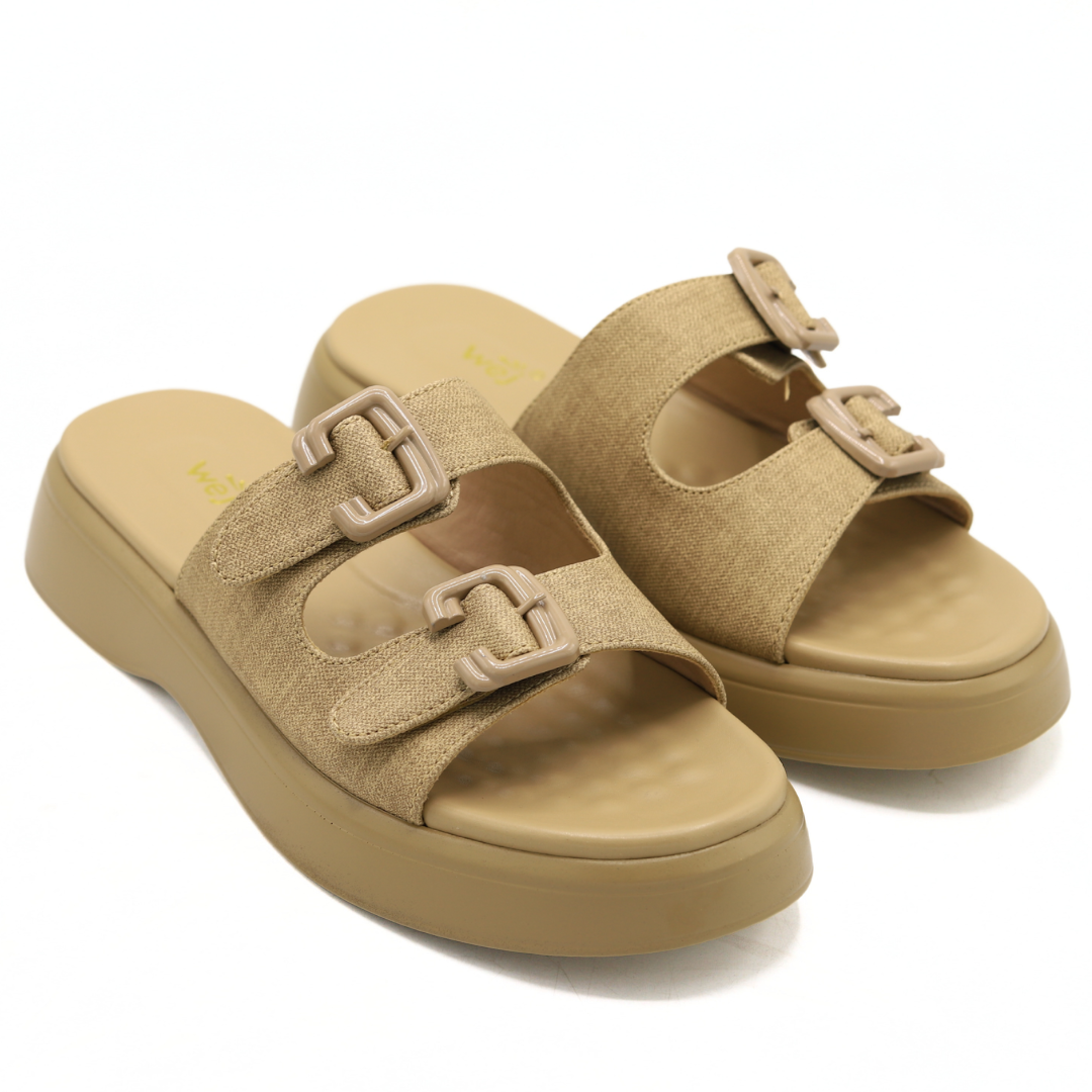 Beige Double Buckle Slides - 8003498