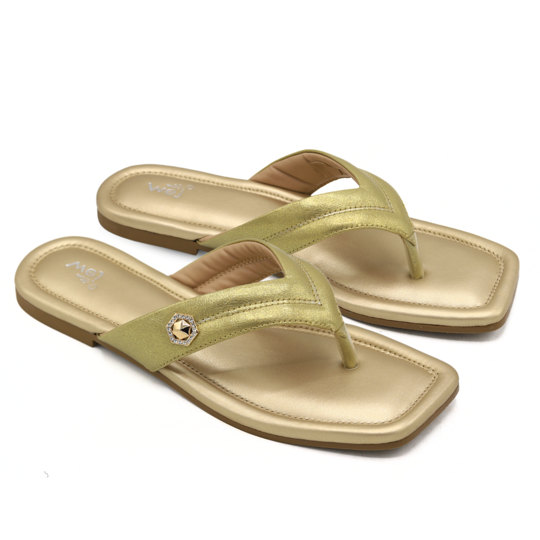 Gold Flip Flop Flats – 800186