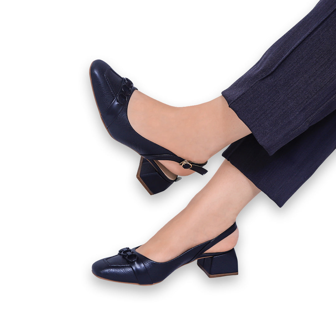 Black Slingback Block Heels - 810293