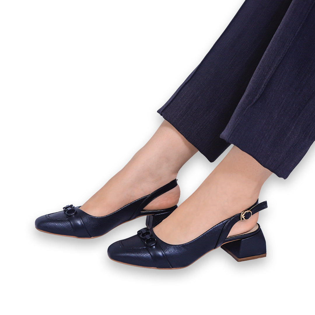 Black Slingback Block Heels - 810293