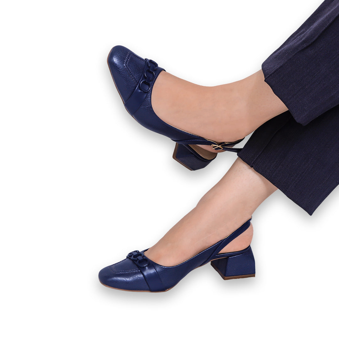 Navy Slingback Block Heels - 810293