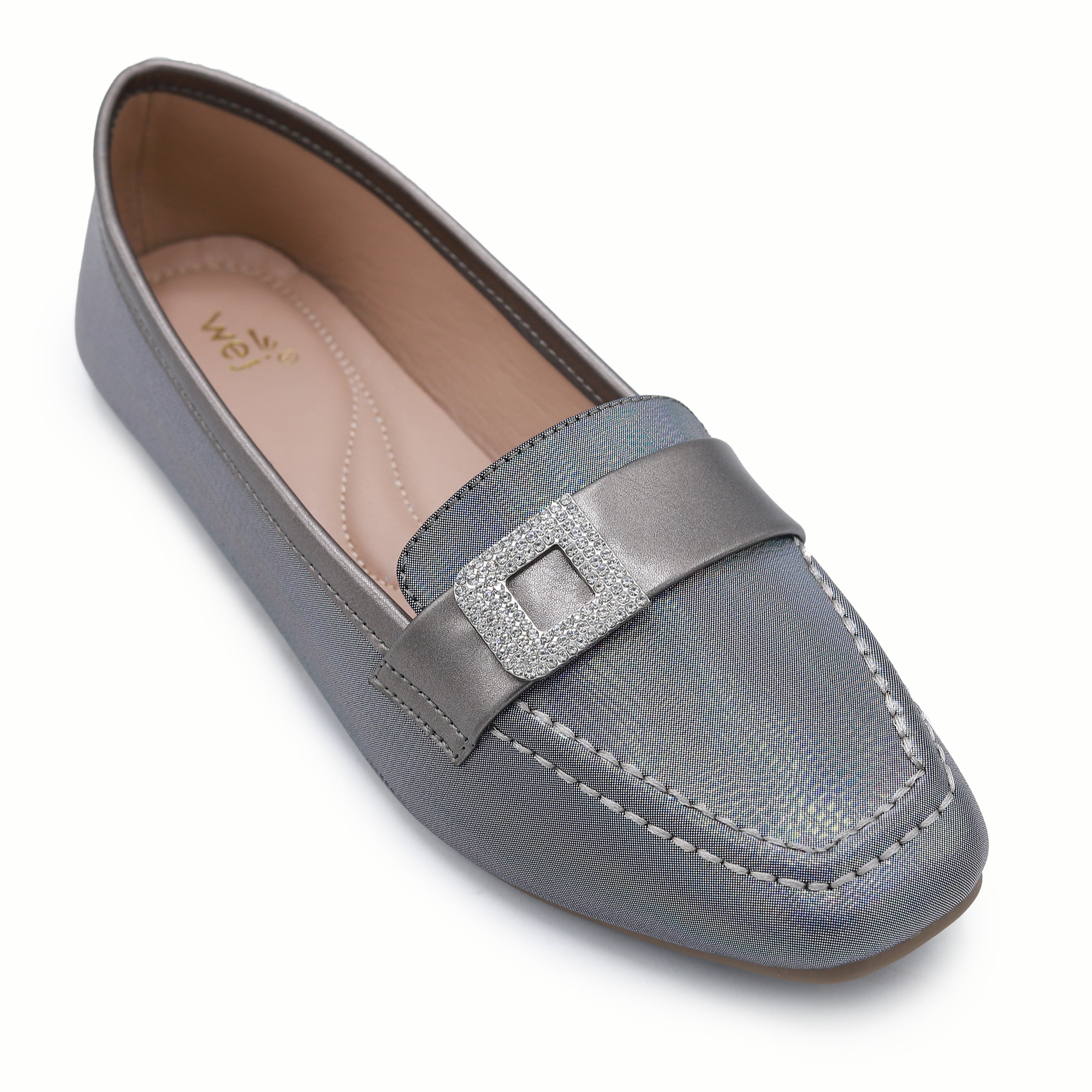 Grey Diamante Loafer for Women - 8004414