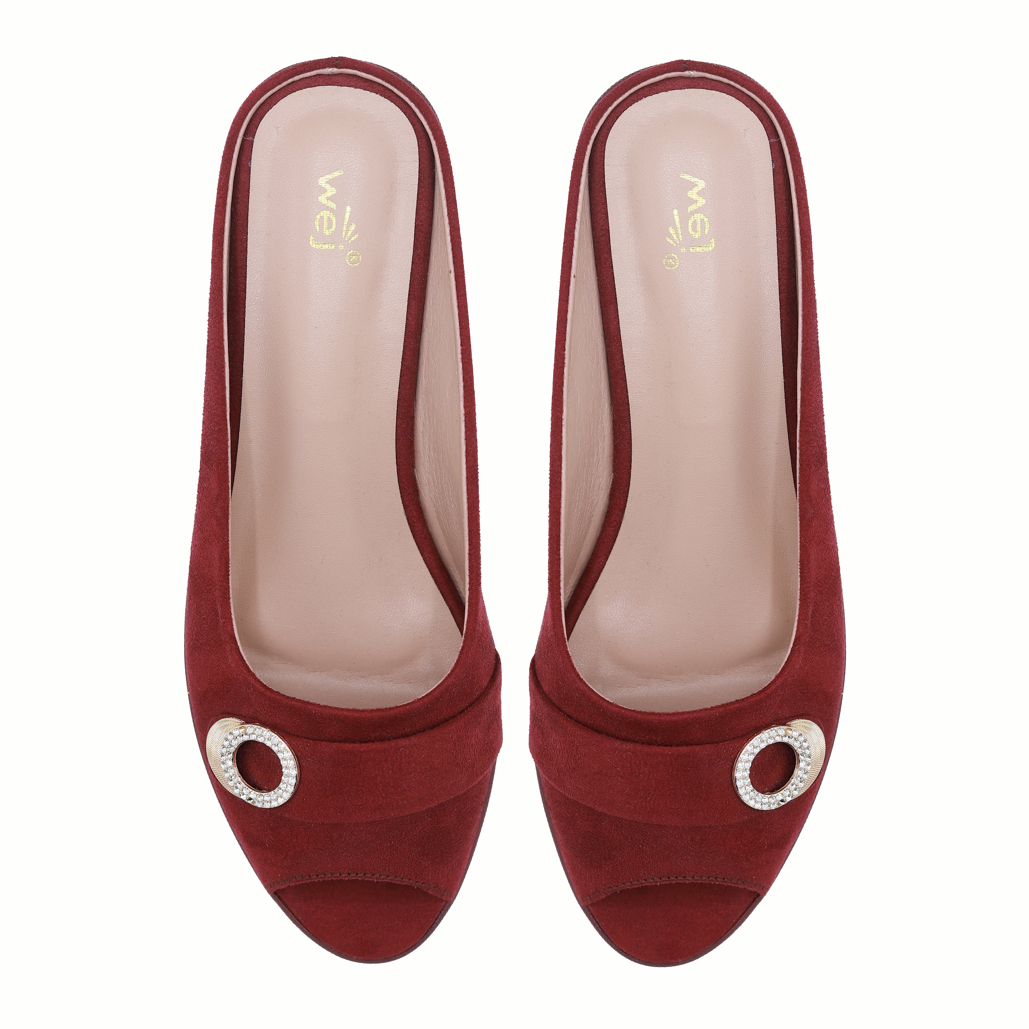 Maroon Wedge Peep Toe Shoes - 8007231