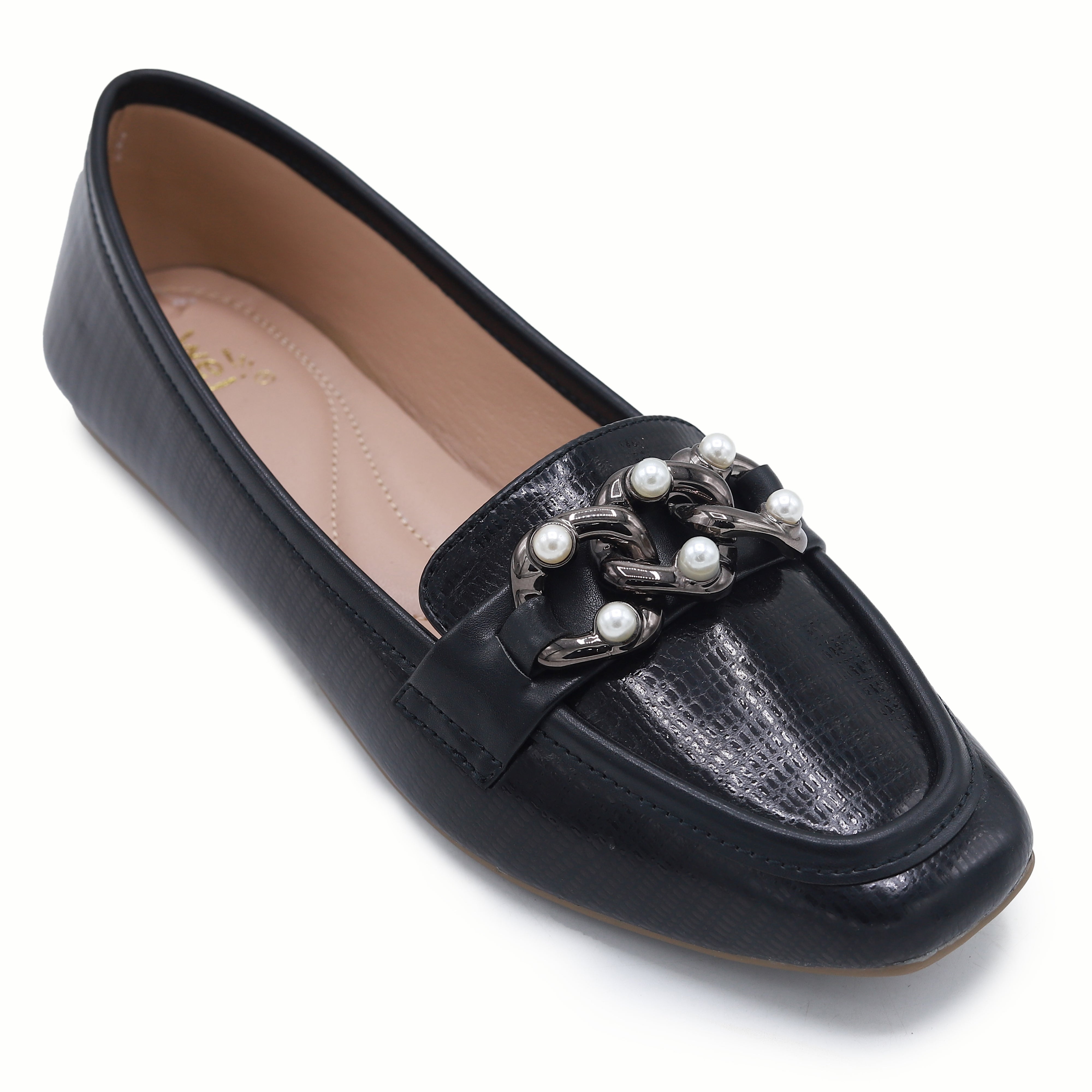 Black Crystal-Buckle Loafers - 8004445