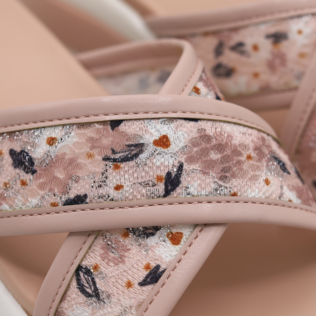 Patterned Crisscross Wedge Slippers – 8003487 T-Pink