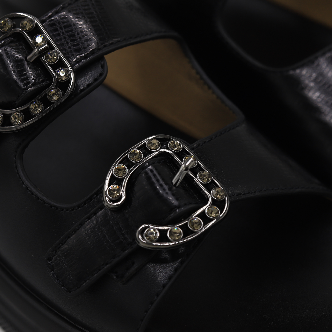 Black Double Buckle Slides - 8003430