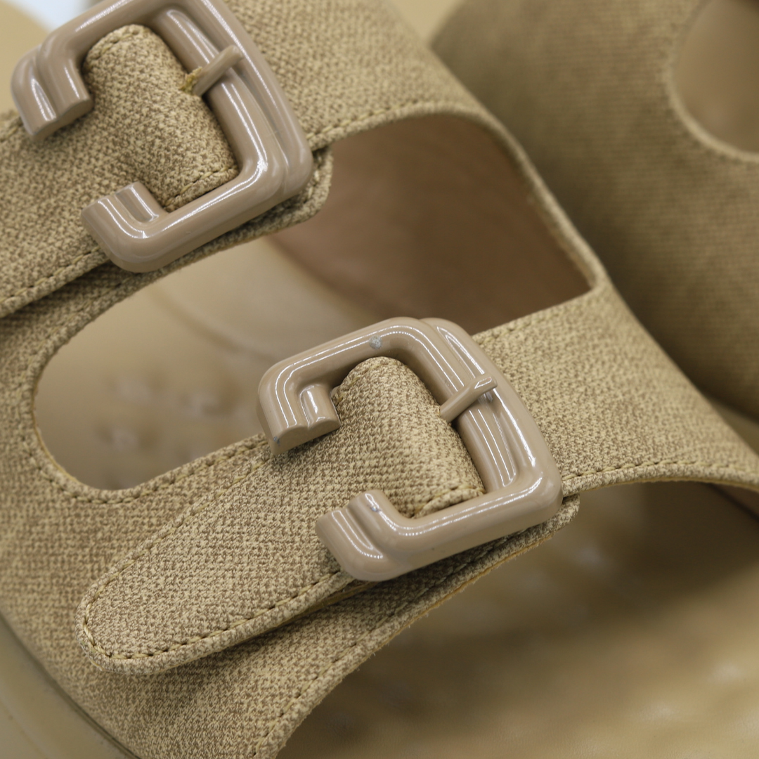 Beige Double Buckle Slides - 8003498