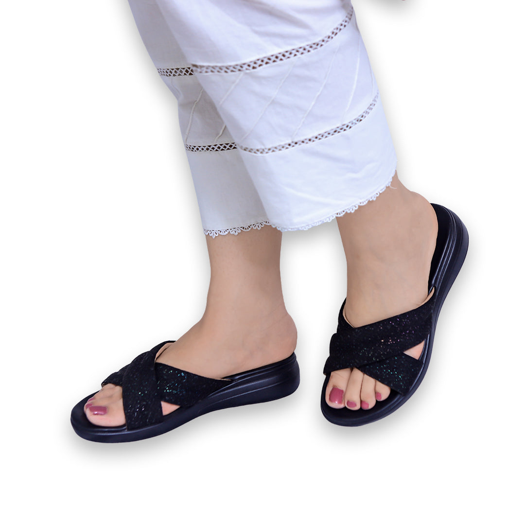 Women’s Black Slip-On Slippers - 8003491