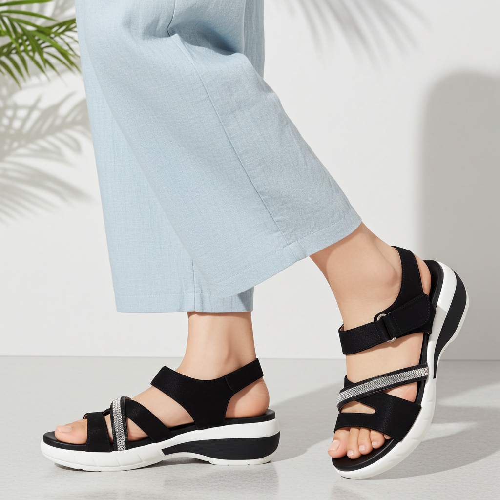 Black Comfort Strap Sandals - 8002306