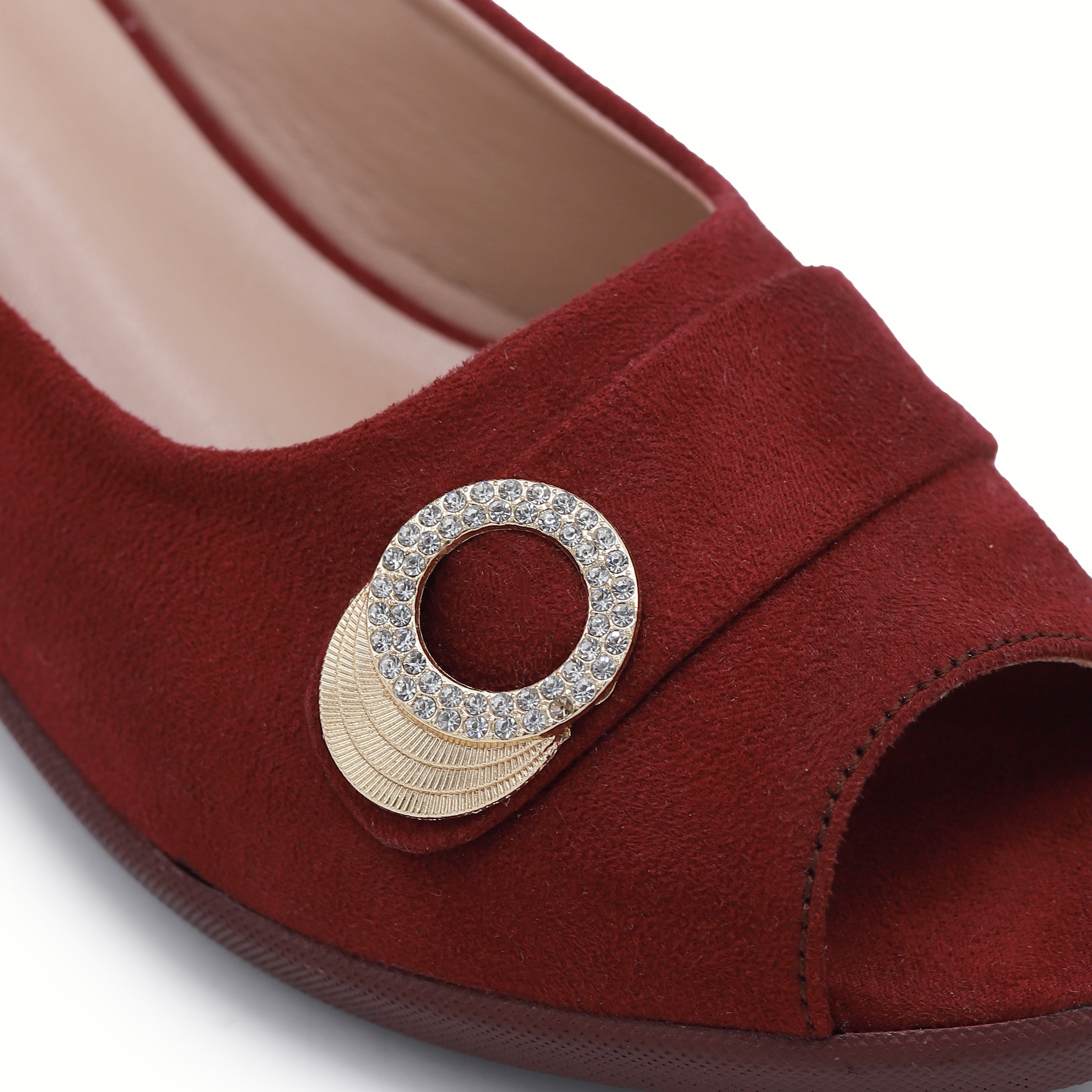 Maroon Wedge Peep Toe Shoes - 8007231