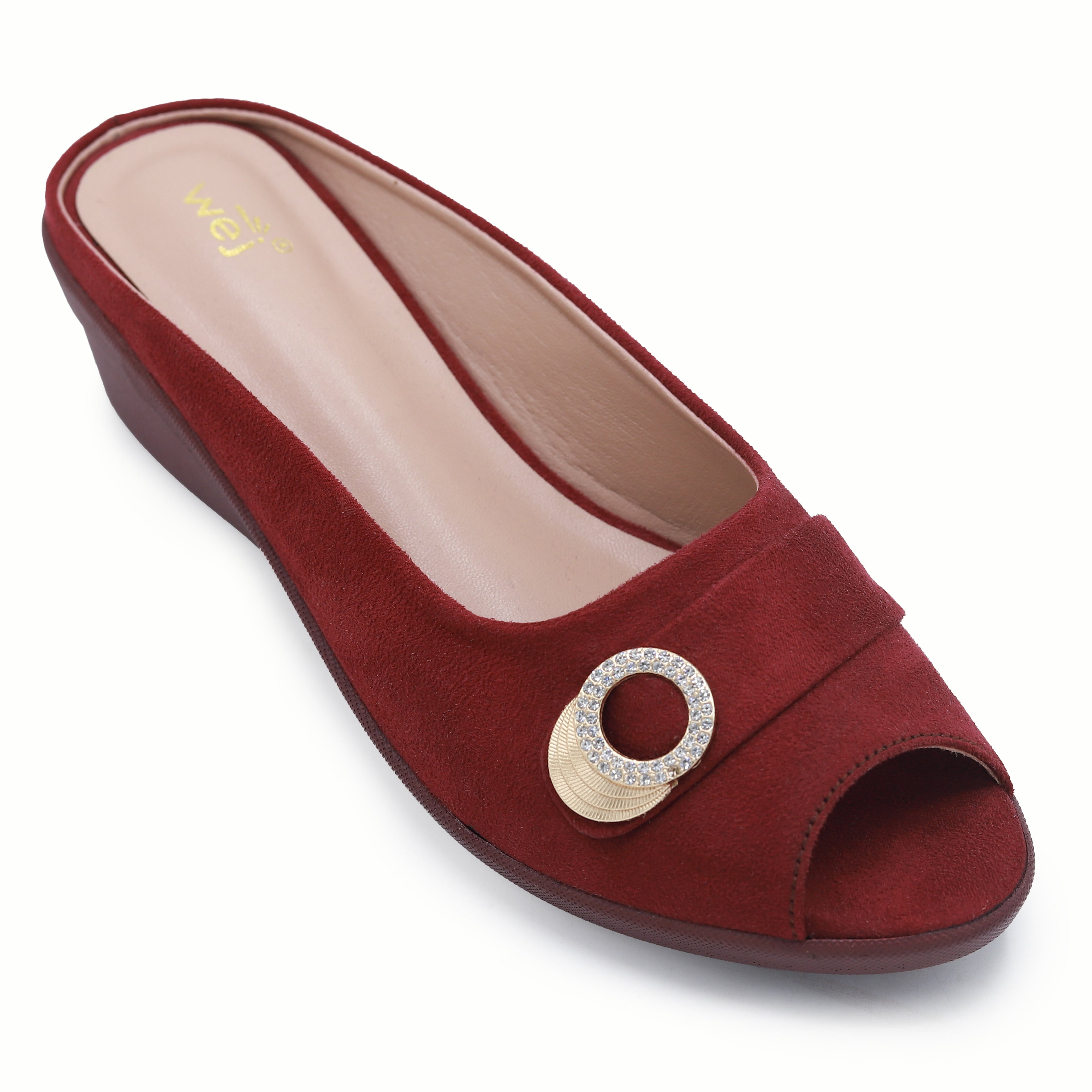 Maroon Wedge Peep Toe Shoes - 8007231