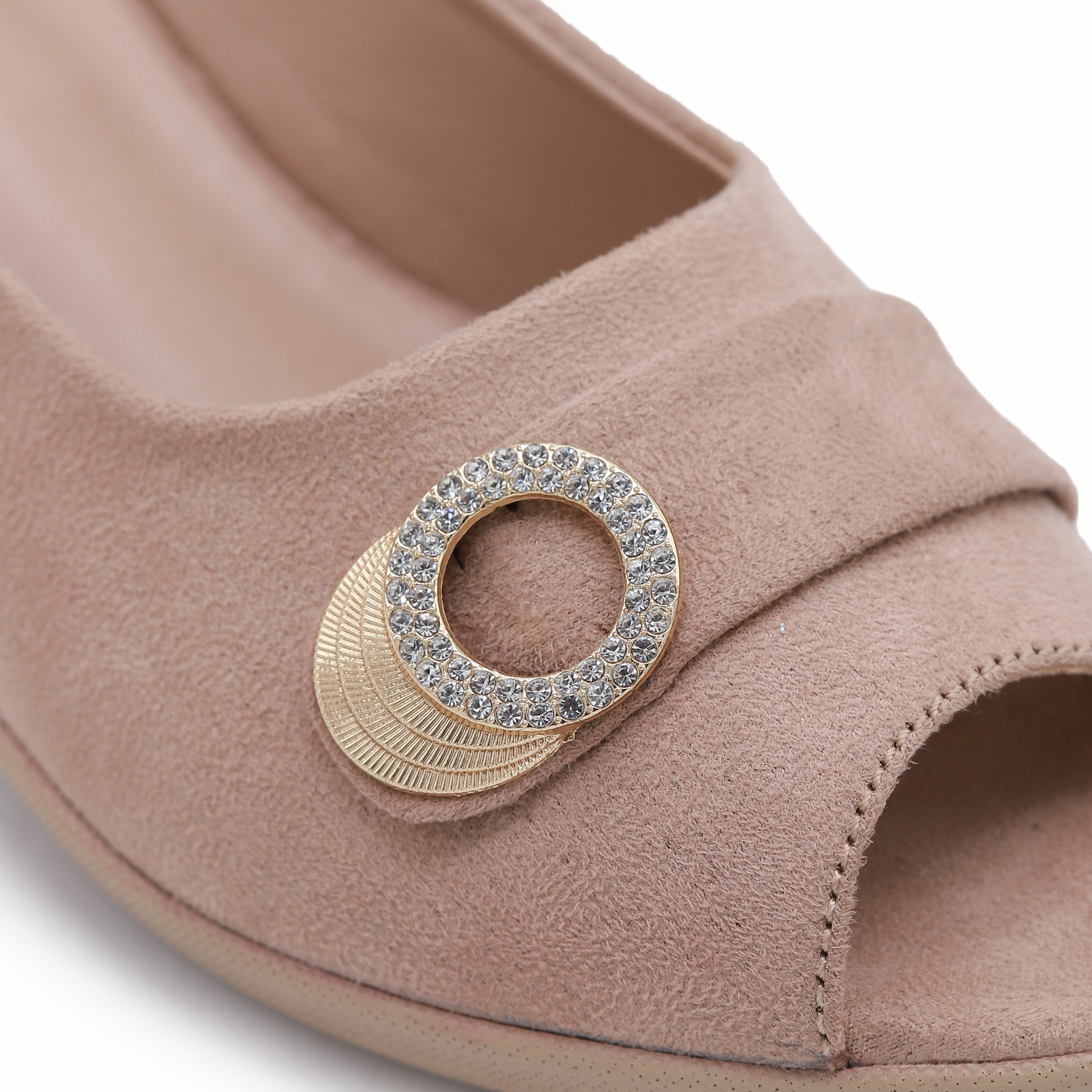 Beige Wedge Peep Toe Shoes - 8007231