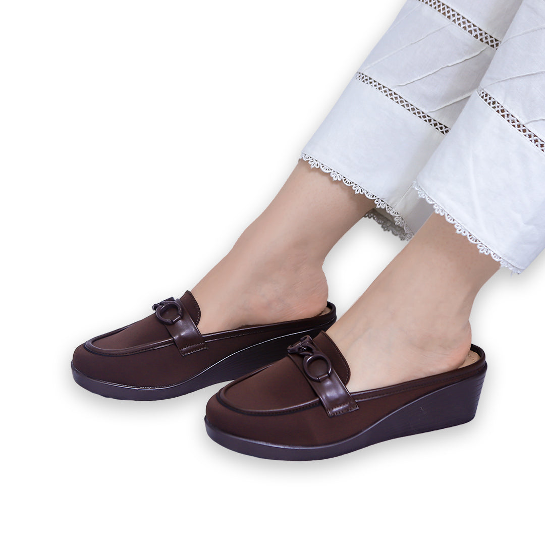 Half Open Wedges Shoes in Coffee Color - 8007197
