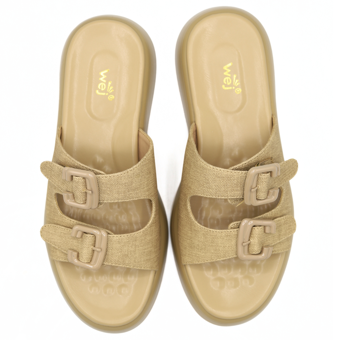 Beige Double Buckle Slides - 8003498