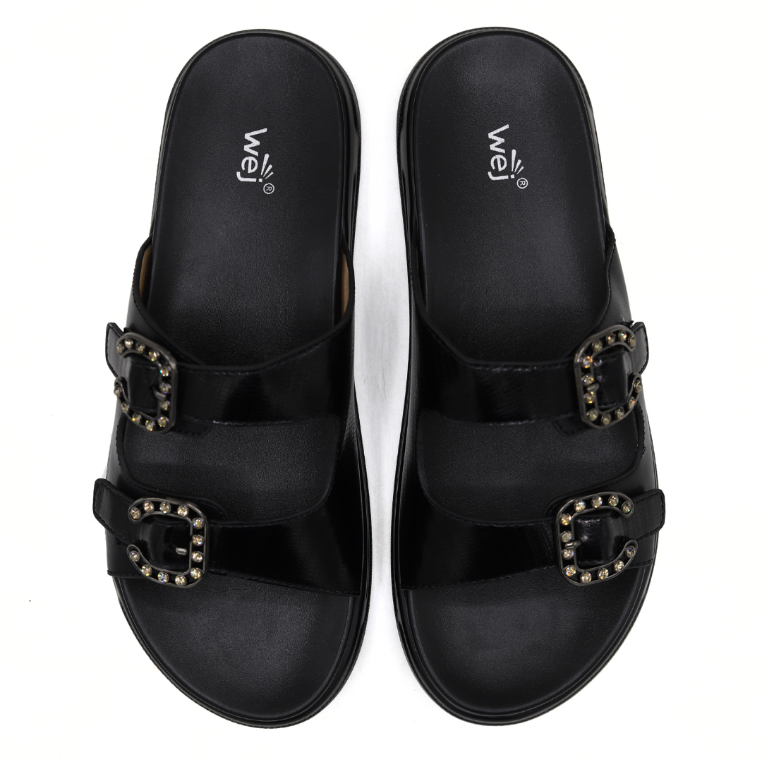 Black Double Buckle Slides - 8003430