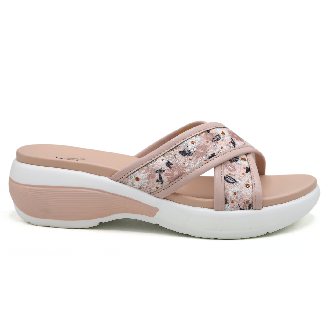 Patterned Crisscross Wedge Slippers – 8003487 T-Pink