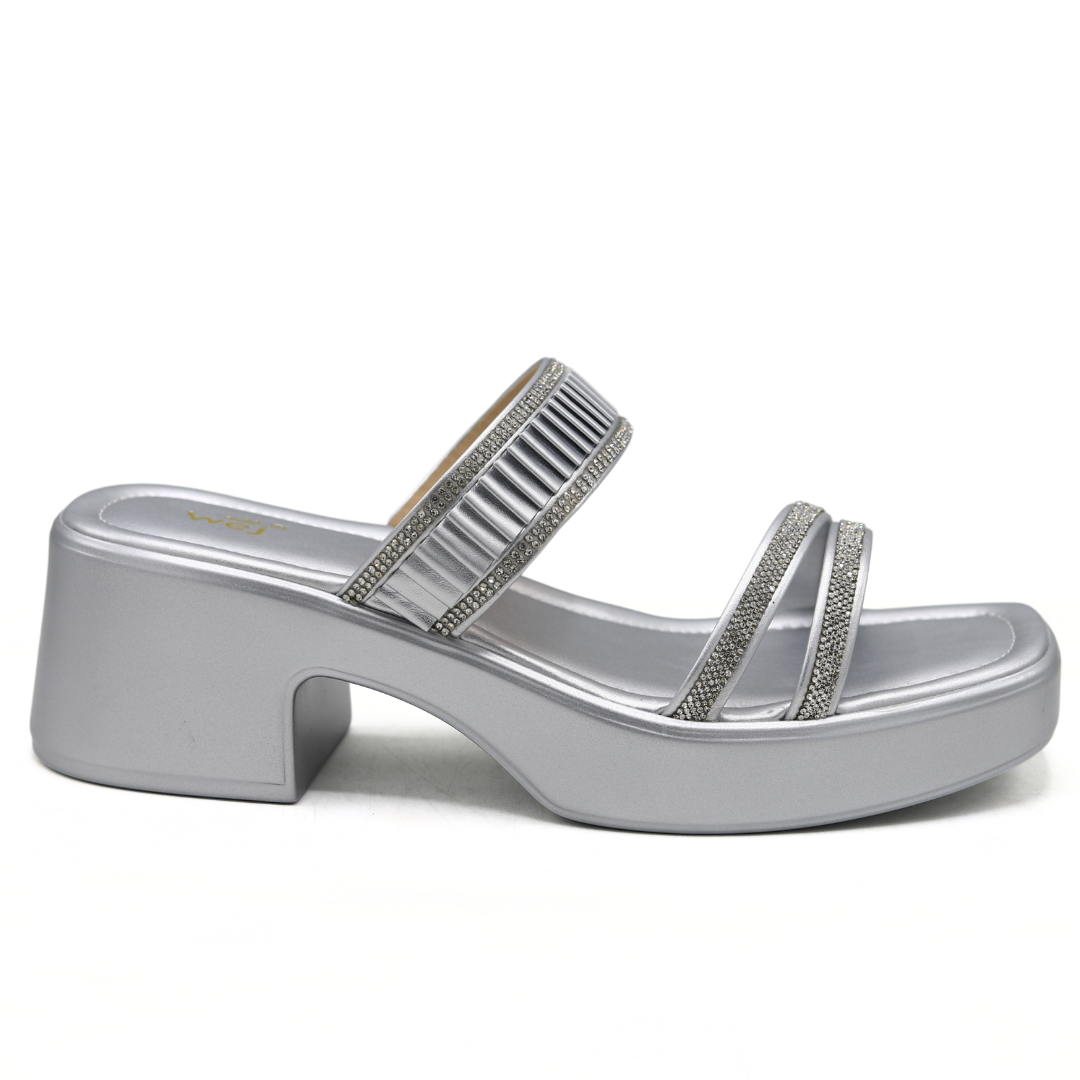 Chic Silver Block Heels - 8003448