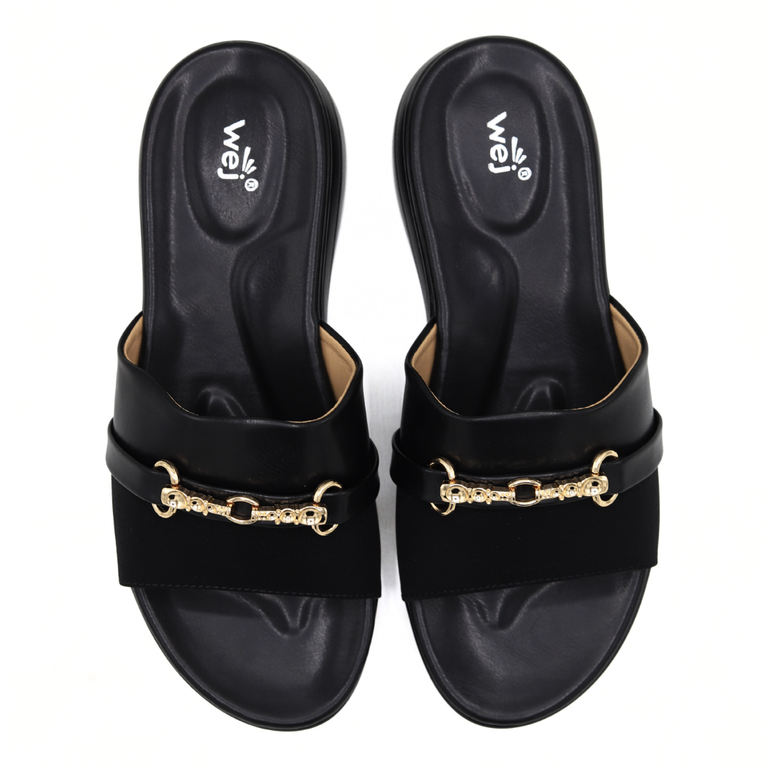 Black Elegant Buckle Softy Slides - 8003493