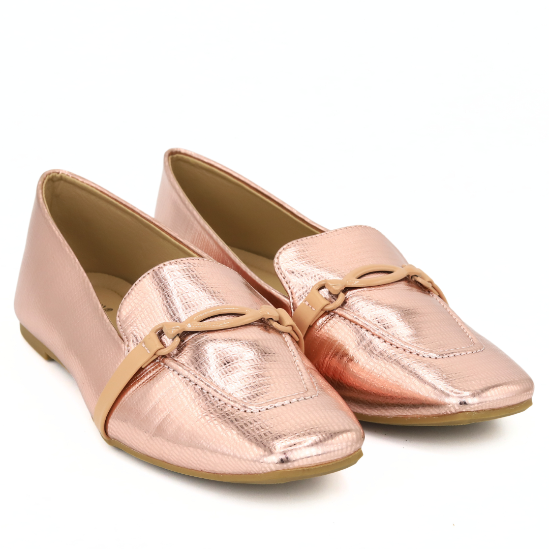 Pink Metallic Loafers-Women Flat Shoes - 8006209