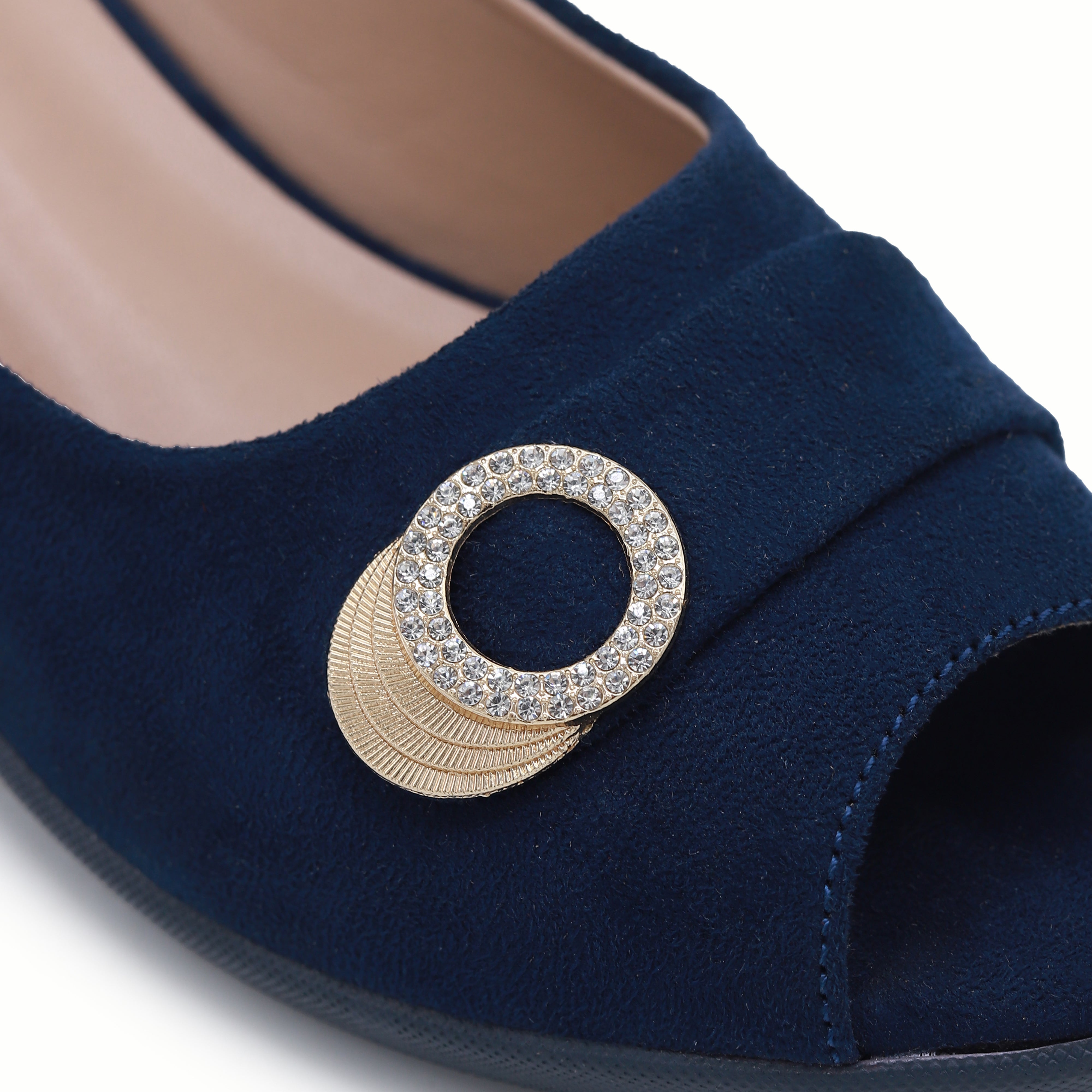 Navy Wedge Peep Toe Shoes - 8007231