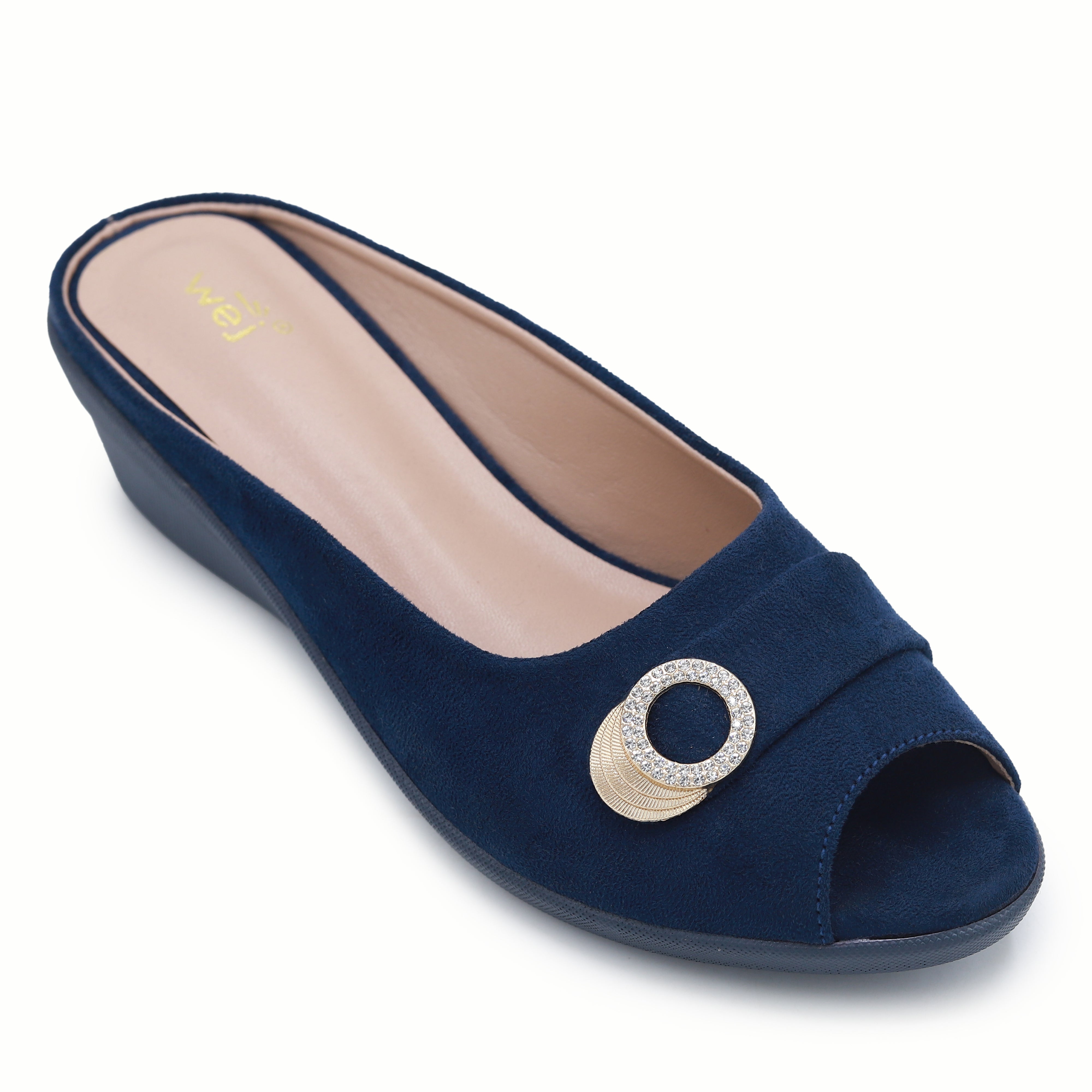 Navy Wedge Peep Toe Shoes - 8007231