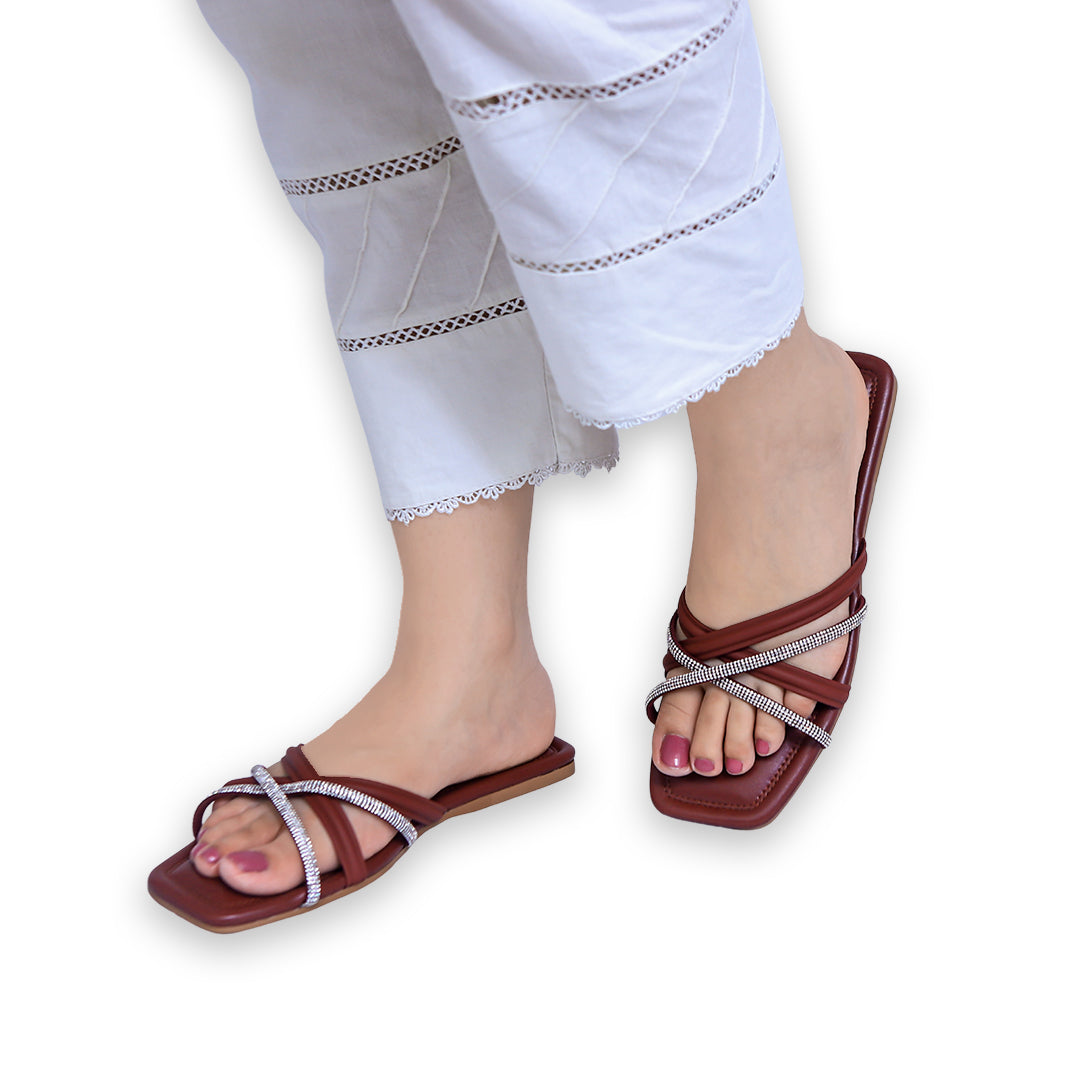 Maroon Fancy Strappy Flats - 8003421