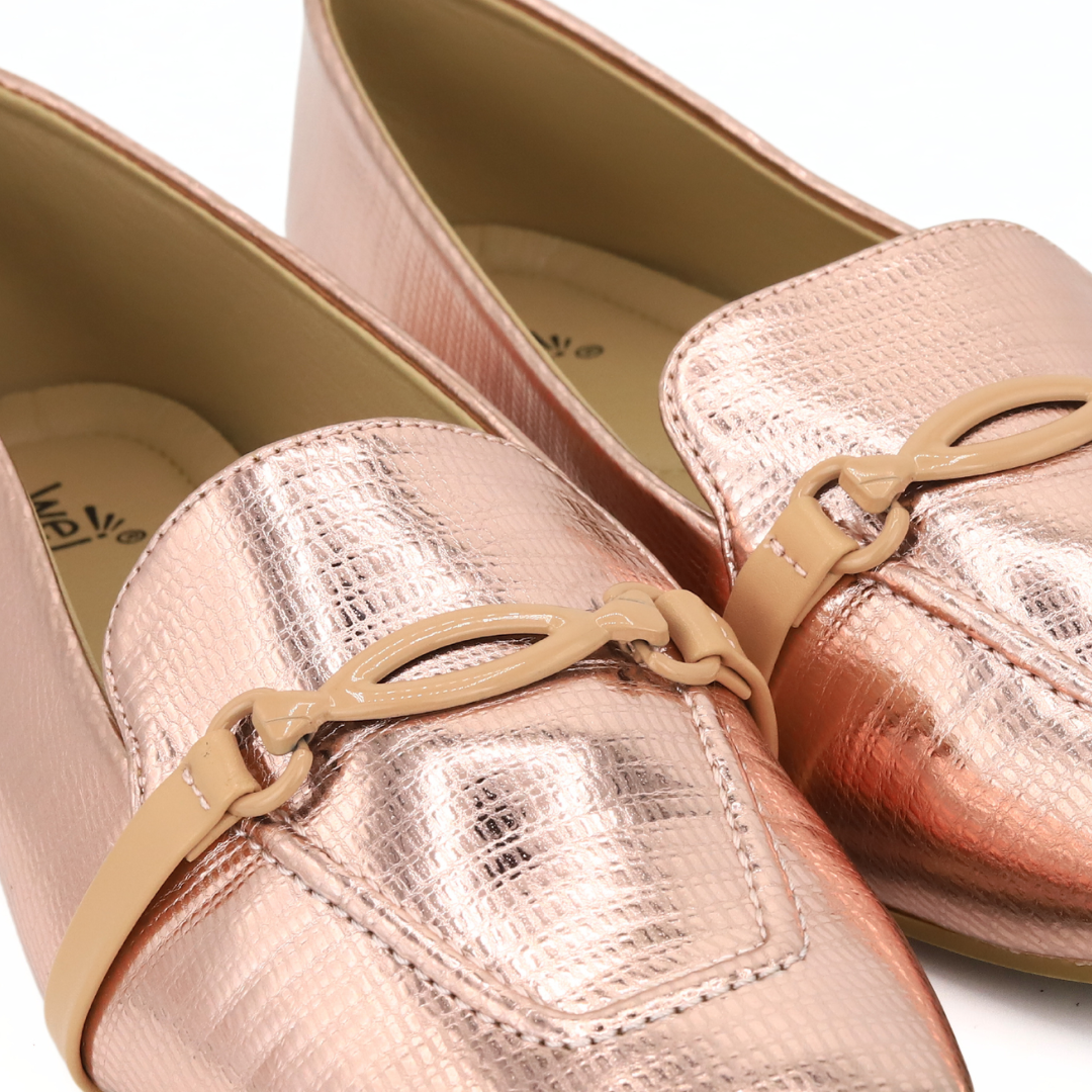 Pink Metallic Loafers-Women Flat Shoes - 8006209